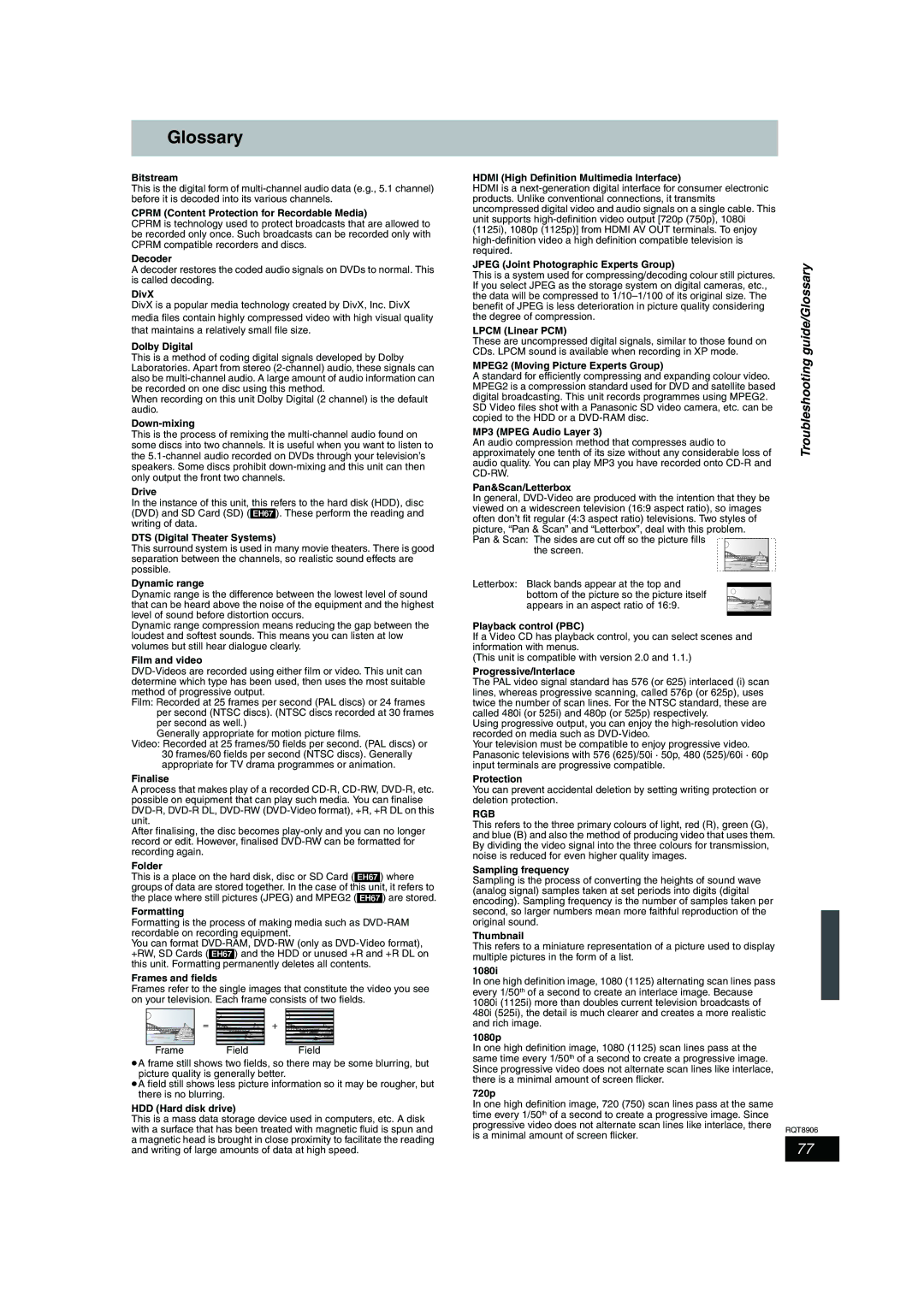 Panasonic DMR-EH67, DMR-EH57 operating instructions Troubleshooting guide/Glossary, Rgb 