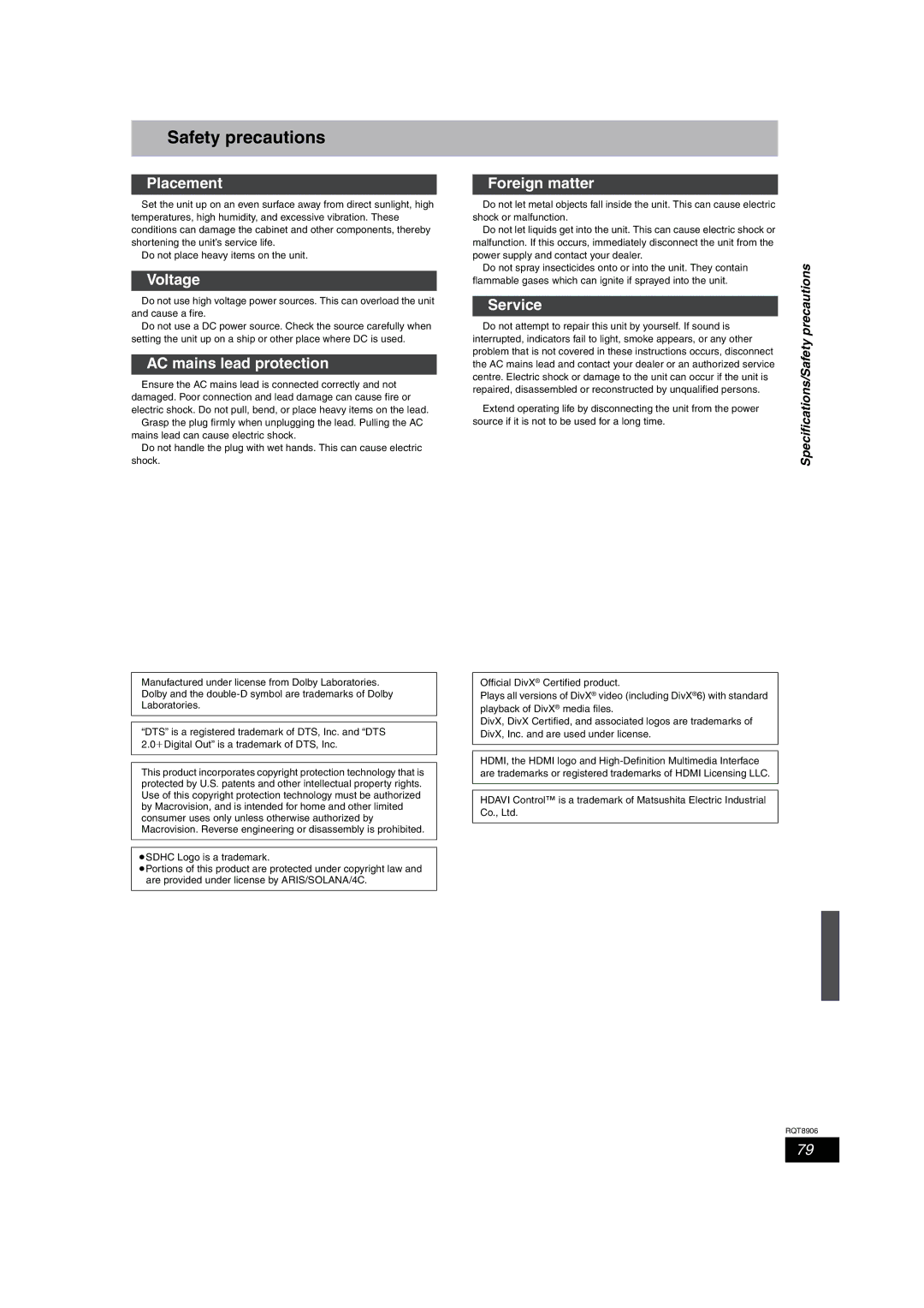 Panasonic DMR-EH67, DMR-EH57 operating instructions Safety precautions 