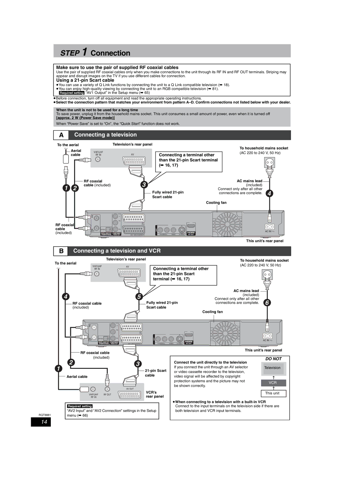 Panasonic DMR-EH575 Connecting a television and VCR, Make sure to use the pair of supplied RF coaxial cables 