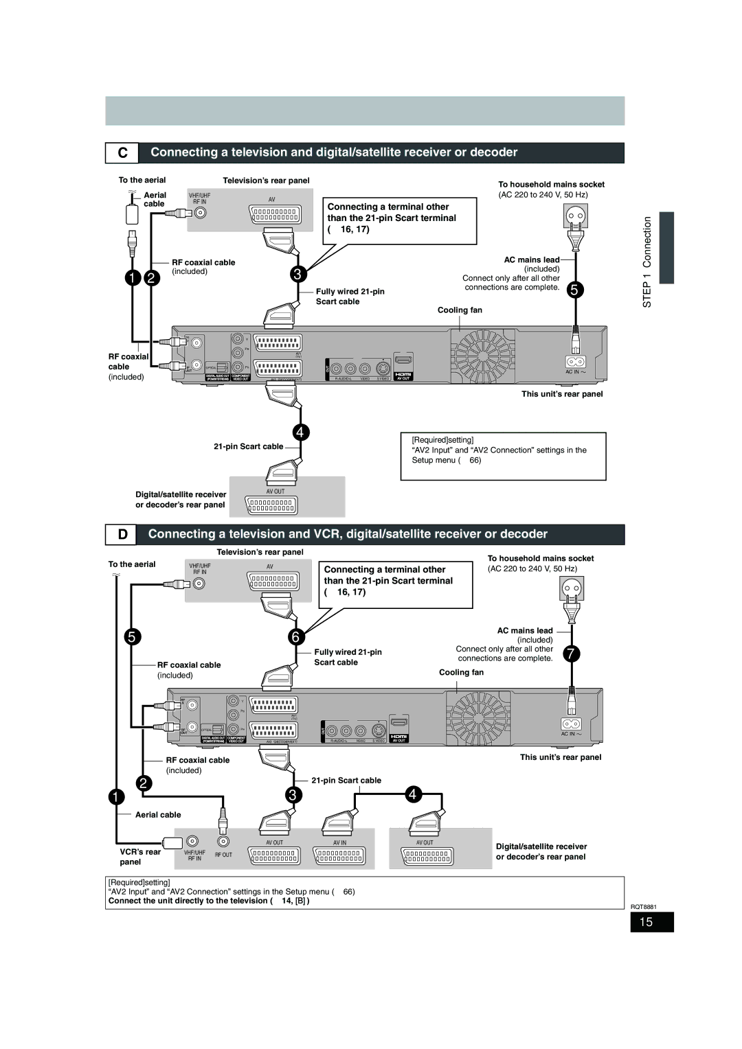 Panasonic DMR-EH575 operating instructions Connection, Than the 21-pin Scart terminal, Cable 