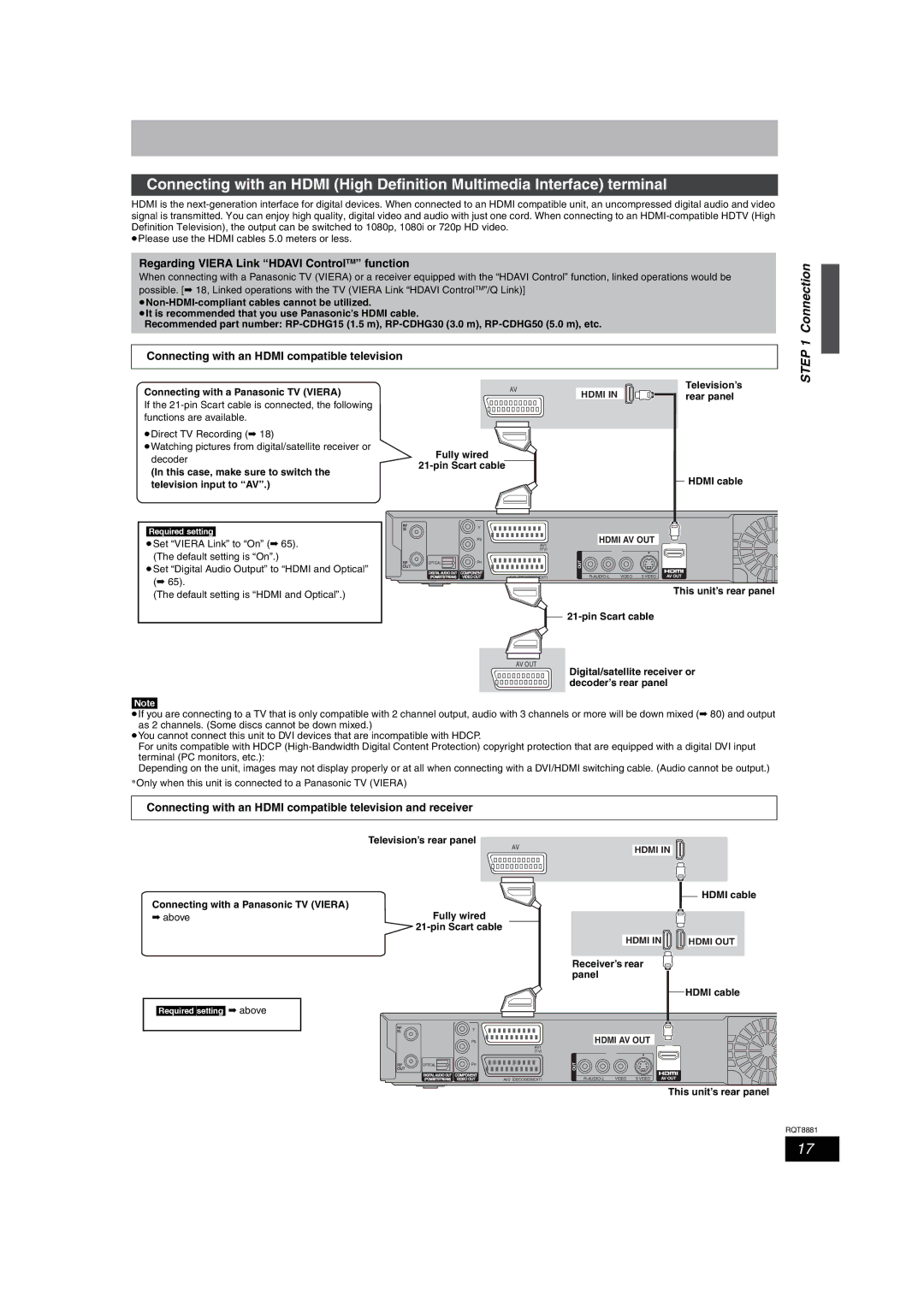 Panasonic DMR-EH575 Regarding Viera Link Hdavi ControlTM function, Connecting with an Hdmi compatible television 