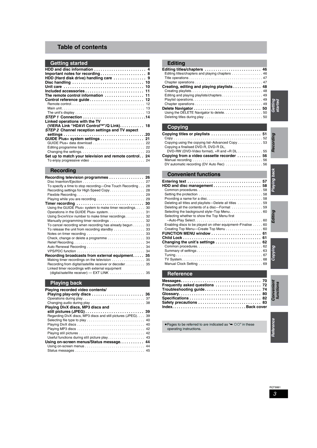 Panasonic DMR-EH575 operating instructions Table of contents 