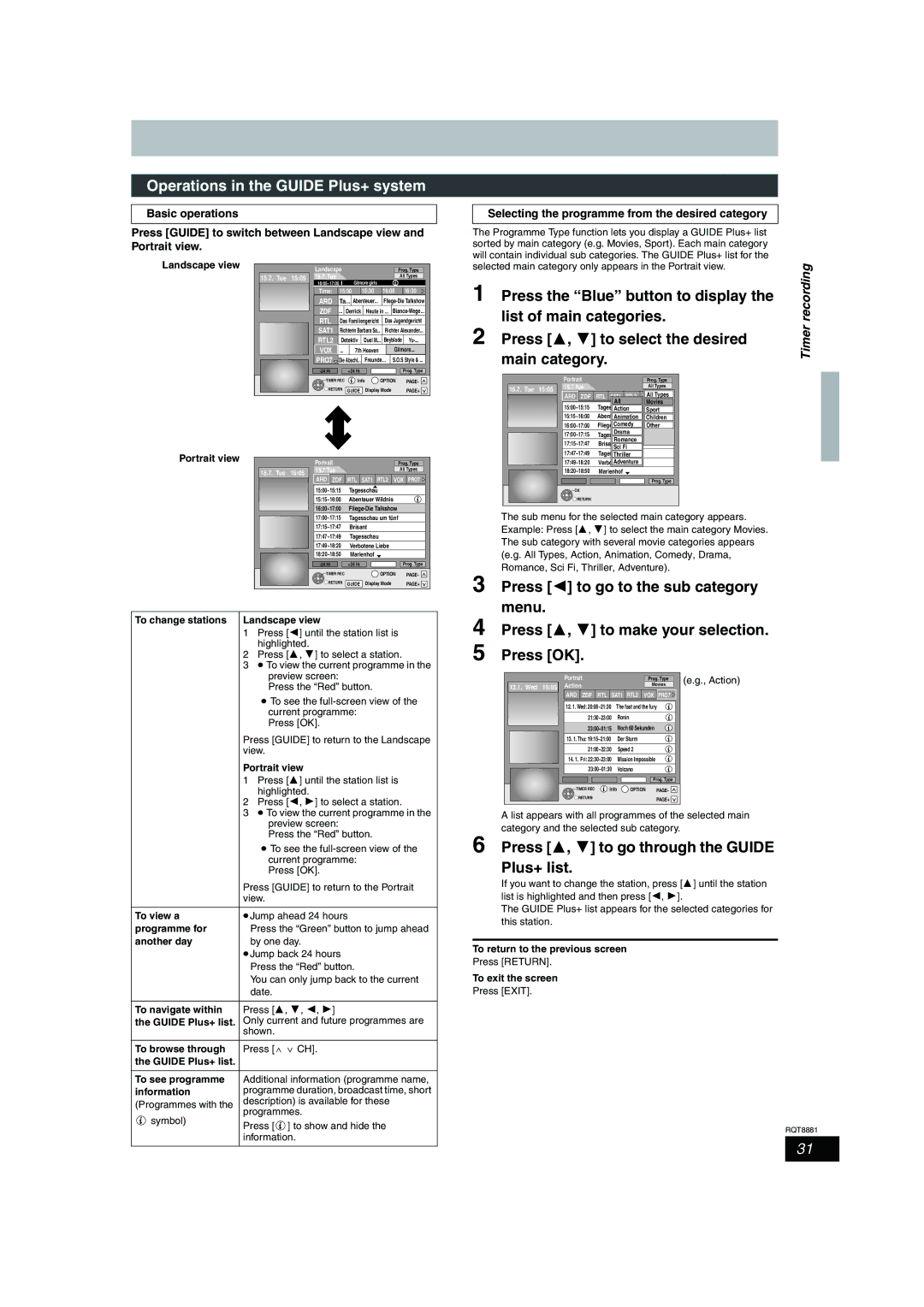 Panasonic DMR-EH575 operating instructions Operations in the Guide Plus+ system 