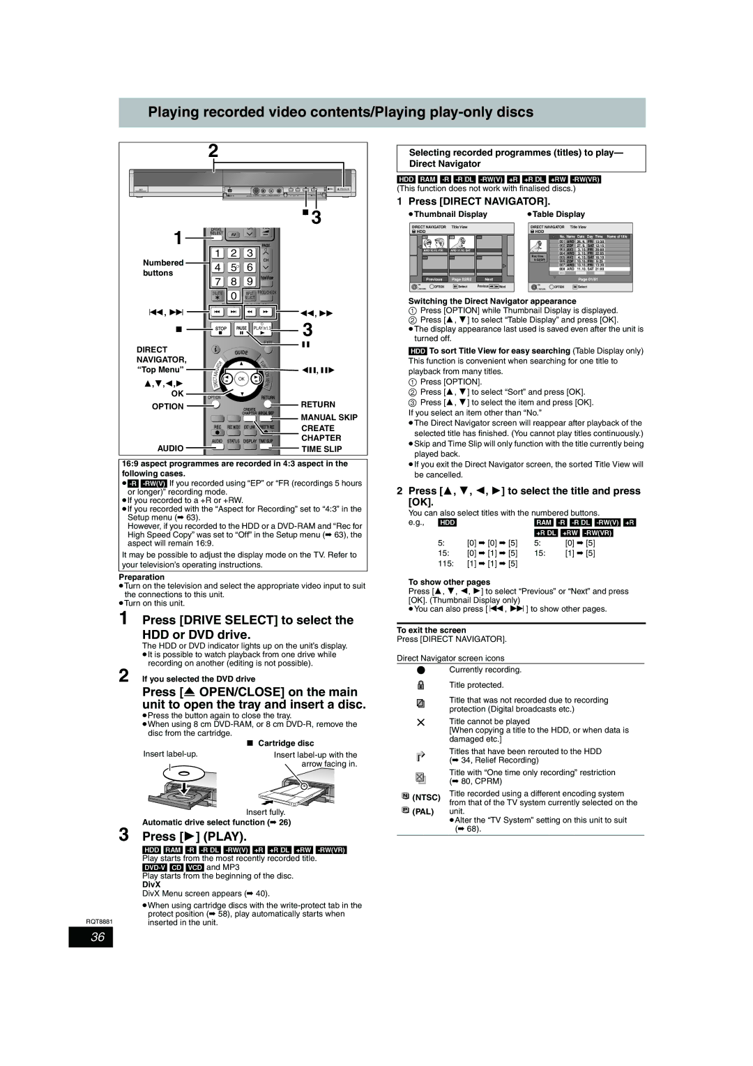 Panasonic DMR-EH575 operating instructions Playing recorded video contents/Playing play-only discs 