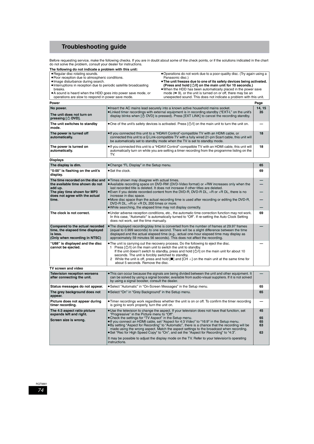 Panasonic DMR-EH575 operating instructions Troubleshooting guide 