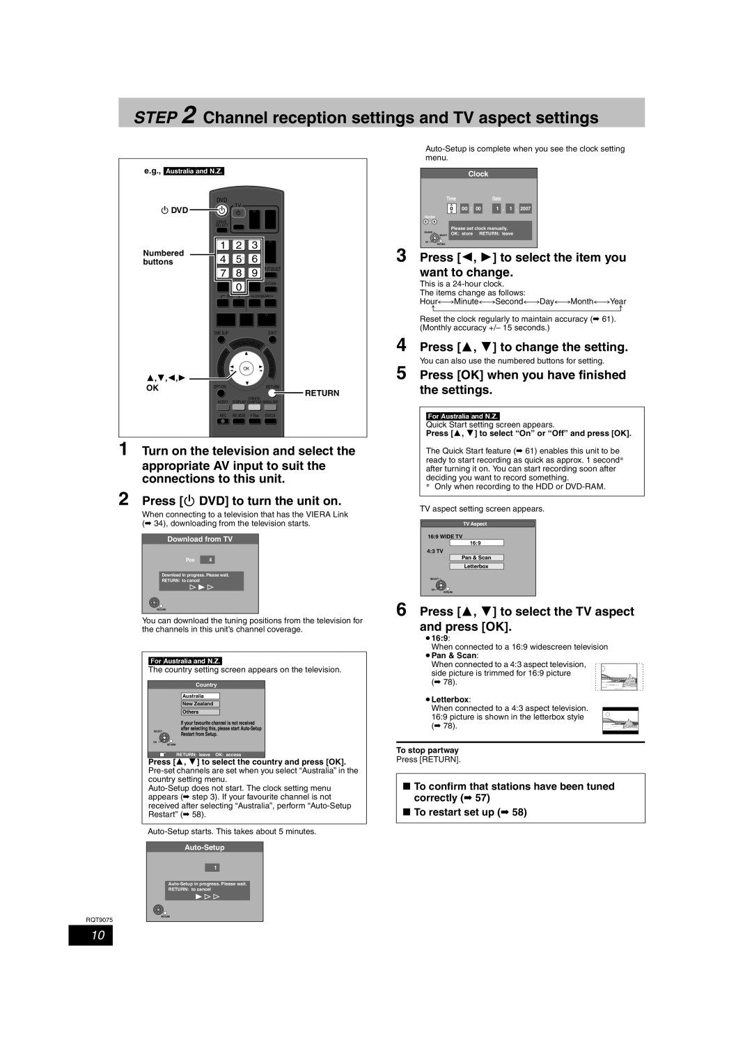 Panasonic DMR-EH58, DMR-EH68 Dvd, Numbered Buttons, Return, Country setting screen appears on the television 