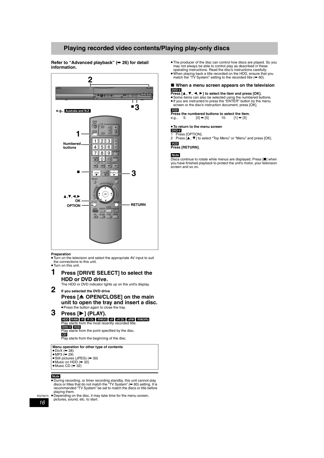 Panasonic DMR-EH58, DMR-EH68 operating instructions Playing recorded video contents/Playing play-only discs 