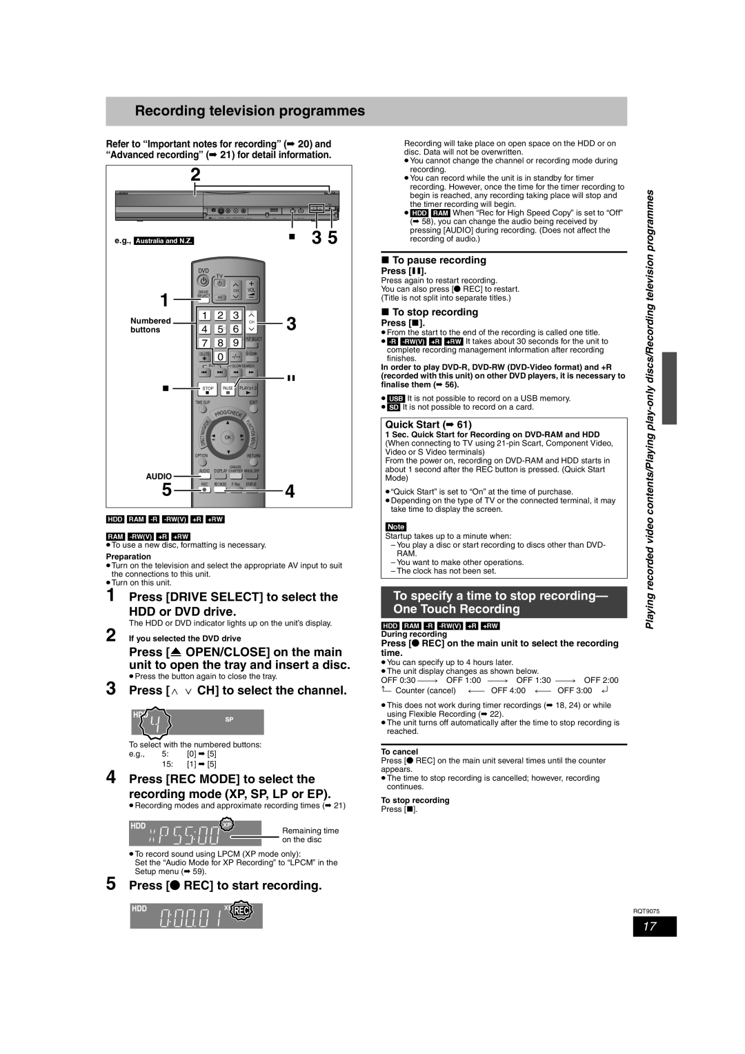 Panasonic DMR-EH68 Recording television programmes, Press W X CH to select the channel, Press ¥ REC to start recording 