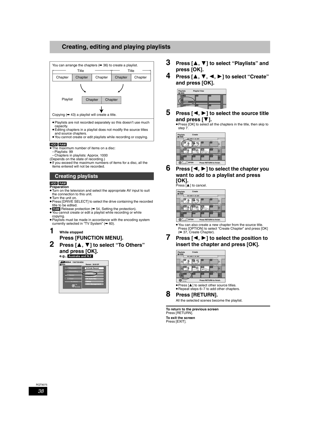 Panasonic DMR-EH58 Creating, editing and playing playlists, Creating playlists, Press 2, 1 to select the source title 