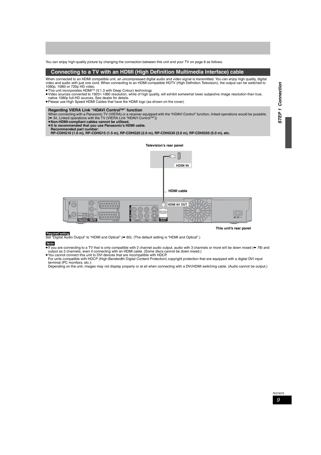 Panasonic DMR-EH68 Connection, Regarding Viera Link Hdavi ControlTM function, This unit’s rear panel Requiredsetting 