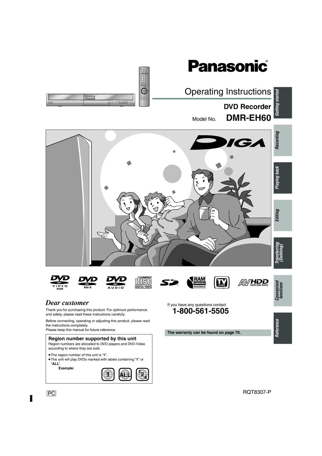 Panasonic DMR-EH60 warranty Warranty can be found on, Example 