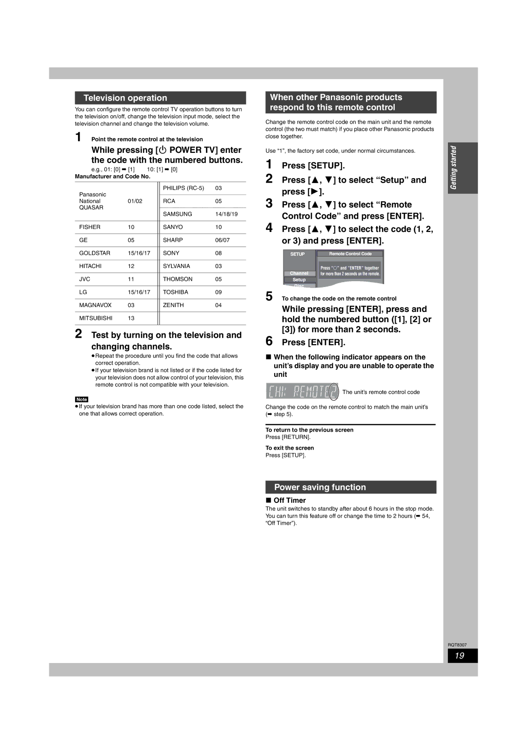 Panasonic DMR-EH60 warranty Television operation, Test by turning on the television and changing channels, Press Setup 