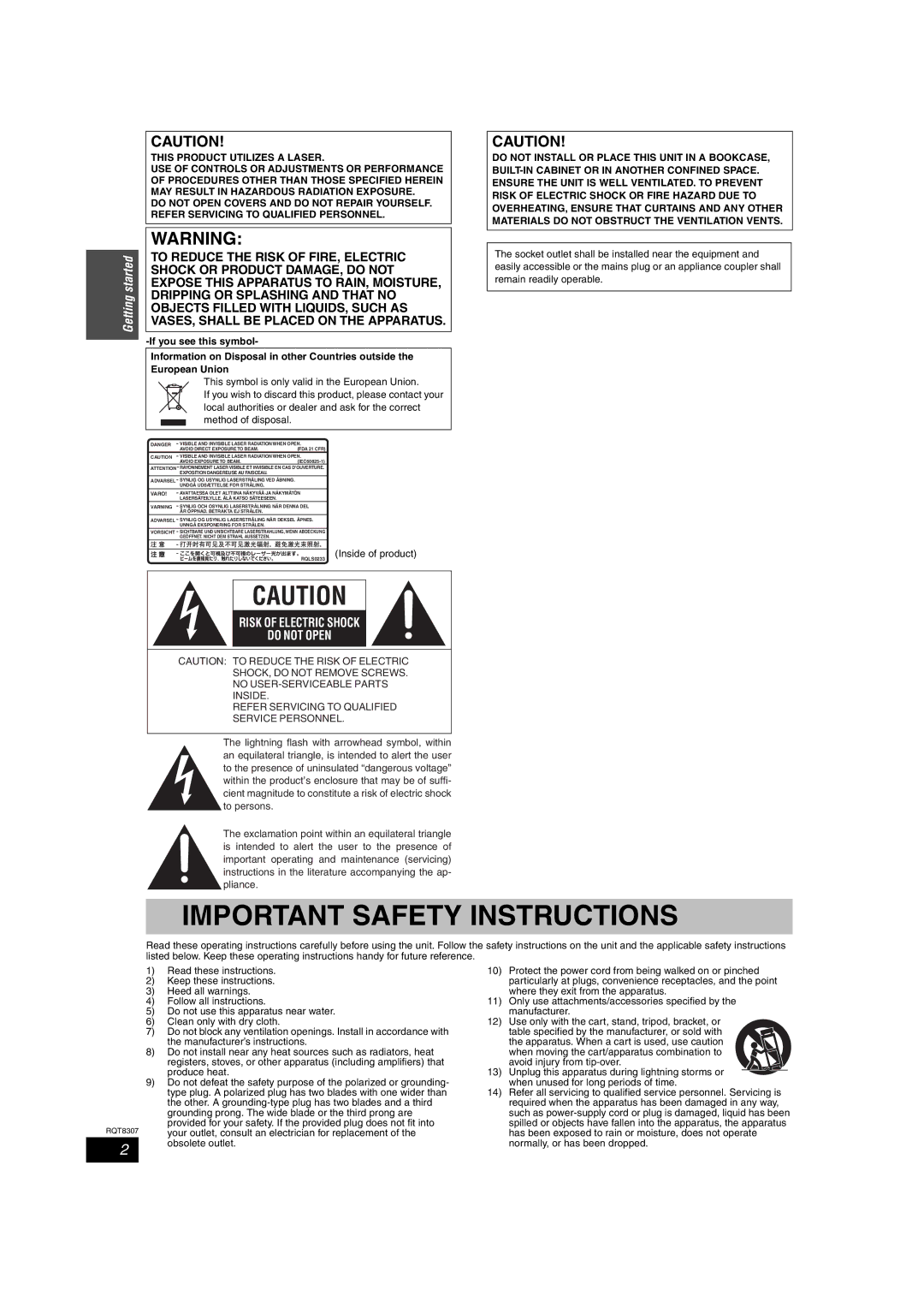 Panasonic DMR-EH60 warranty Important Safety Instructions 