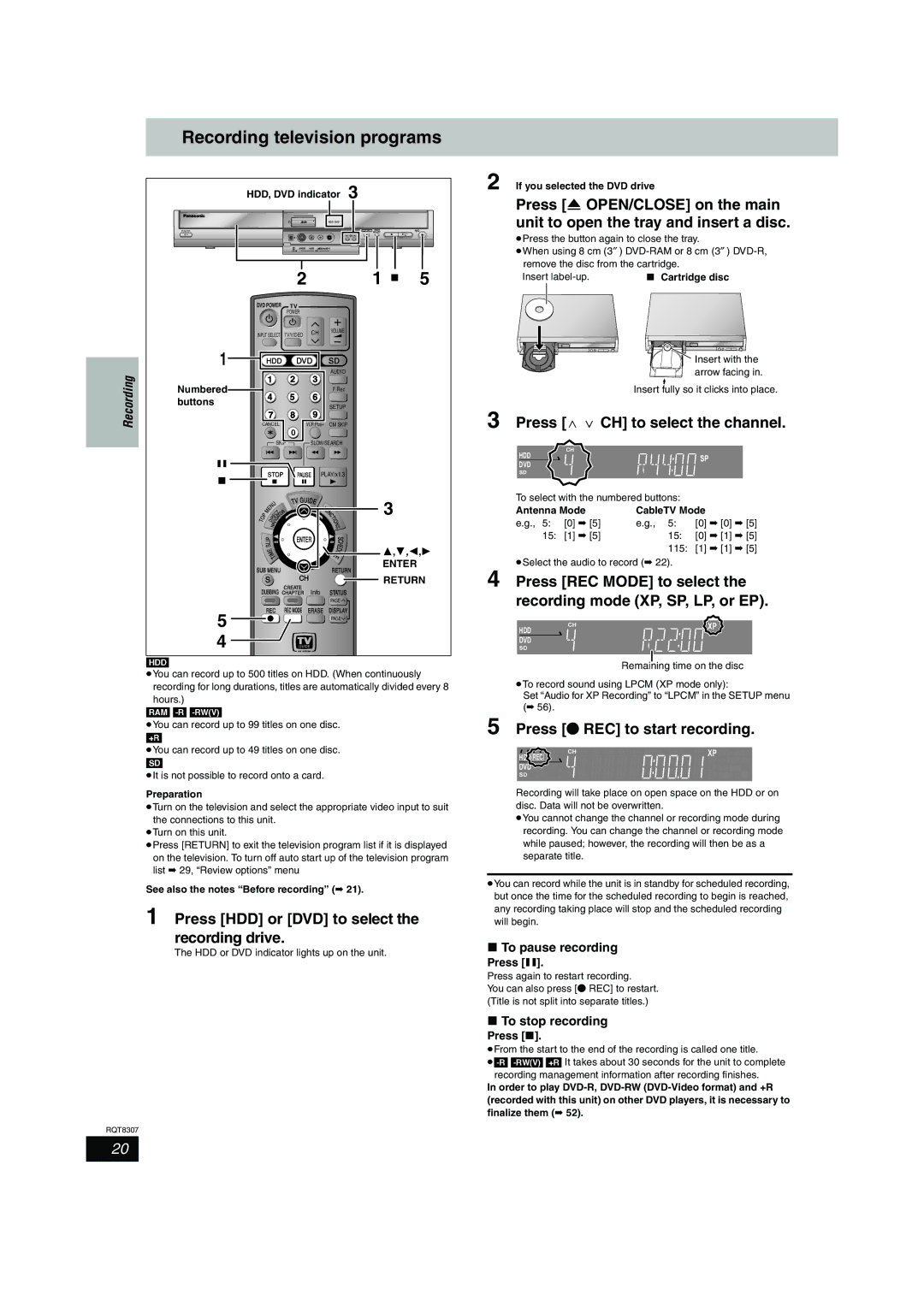 Panasonic DMR-EH60 warranty Recording television programs 