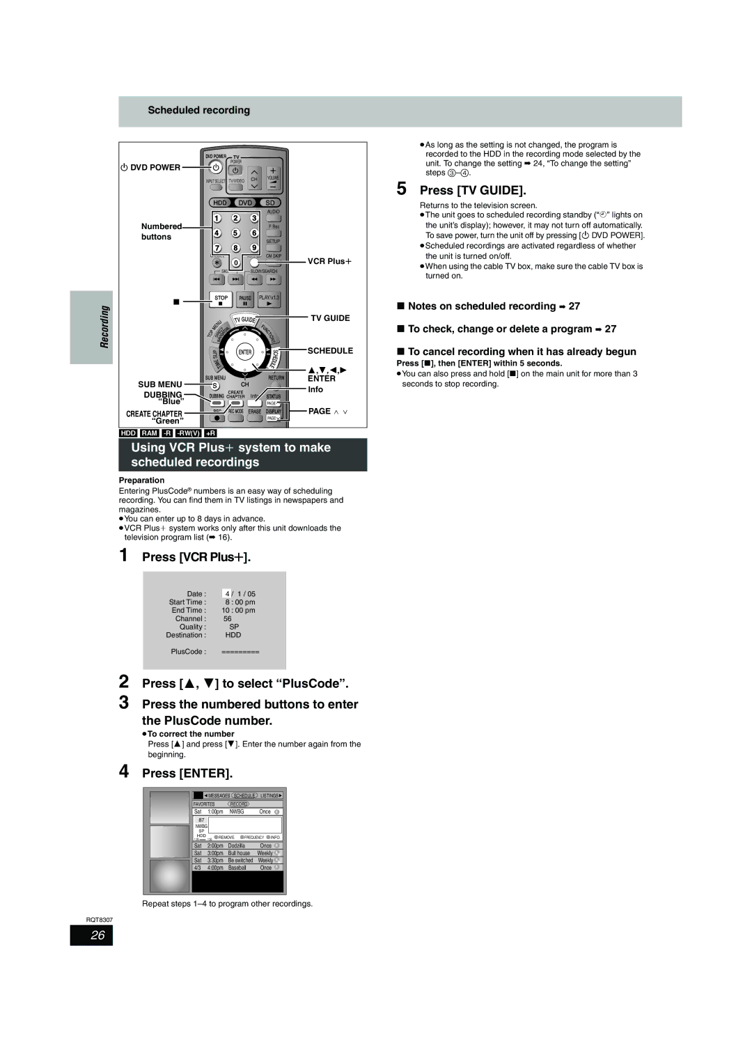 Panasonic DMR-EH60 warranty Using VCR Plusi system to make scheduled recordings, Scheduled recording, Dubbing 