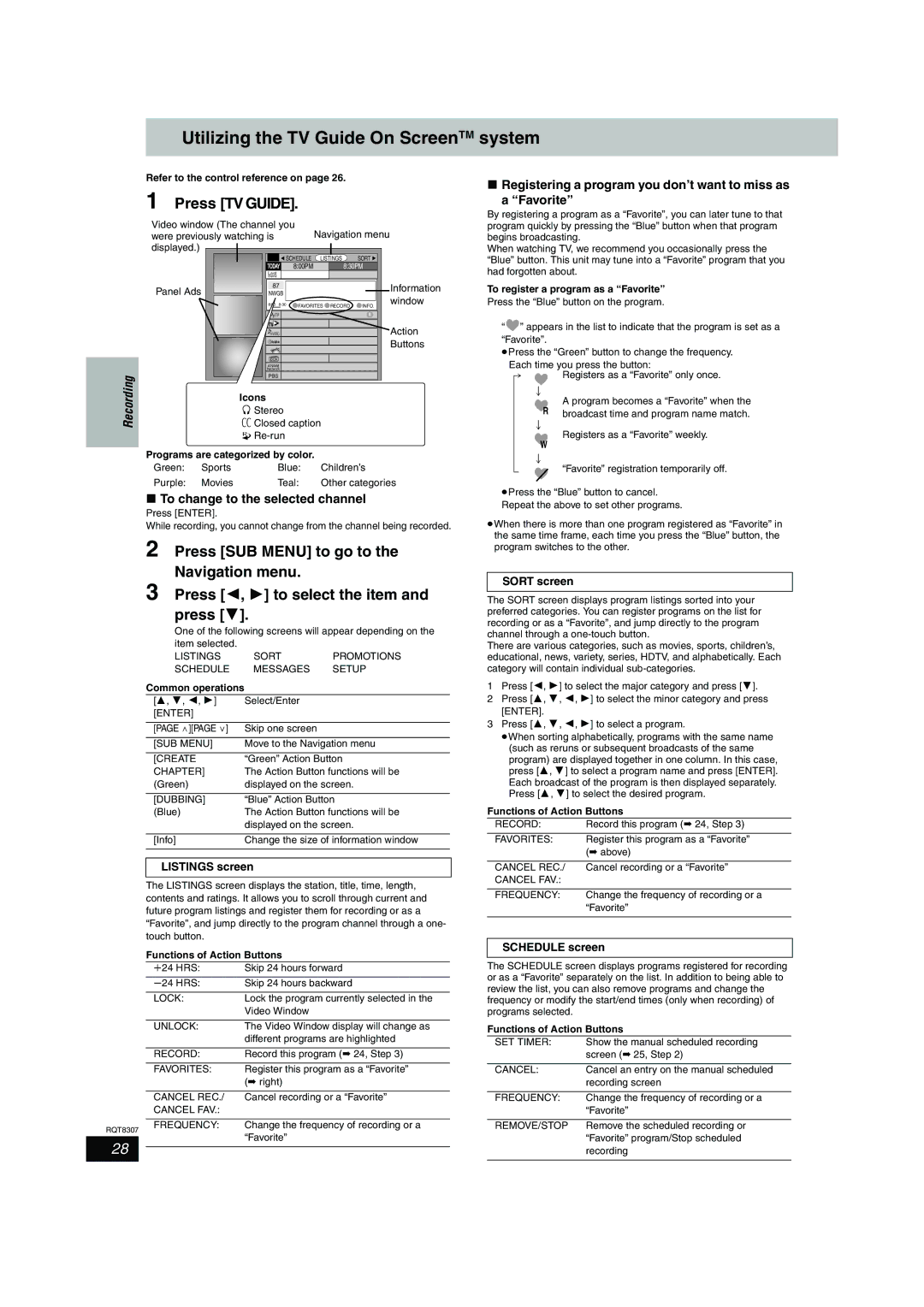 Panasonic DMR-EH60 warranty Utilizing the TV Guide On ScreenTM system, To change to the selected channel 