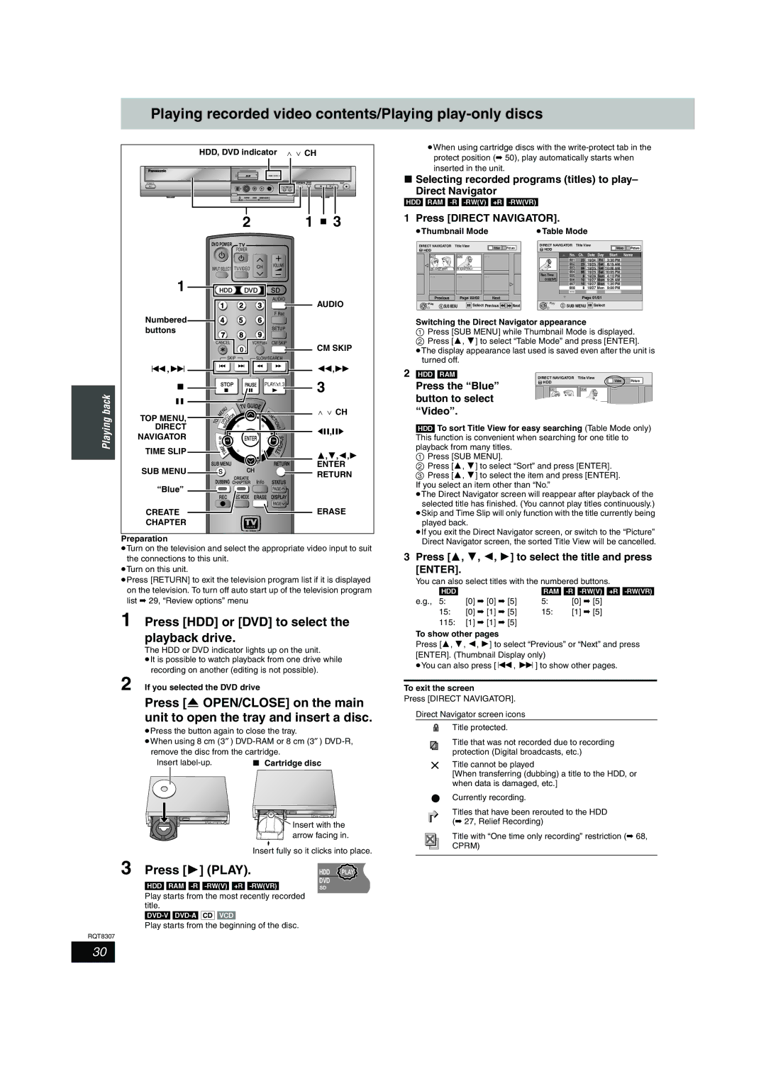 Panasonic DMR-EH60 warranty Playing recorded video contents/Playing play-only discs 