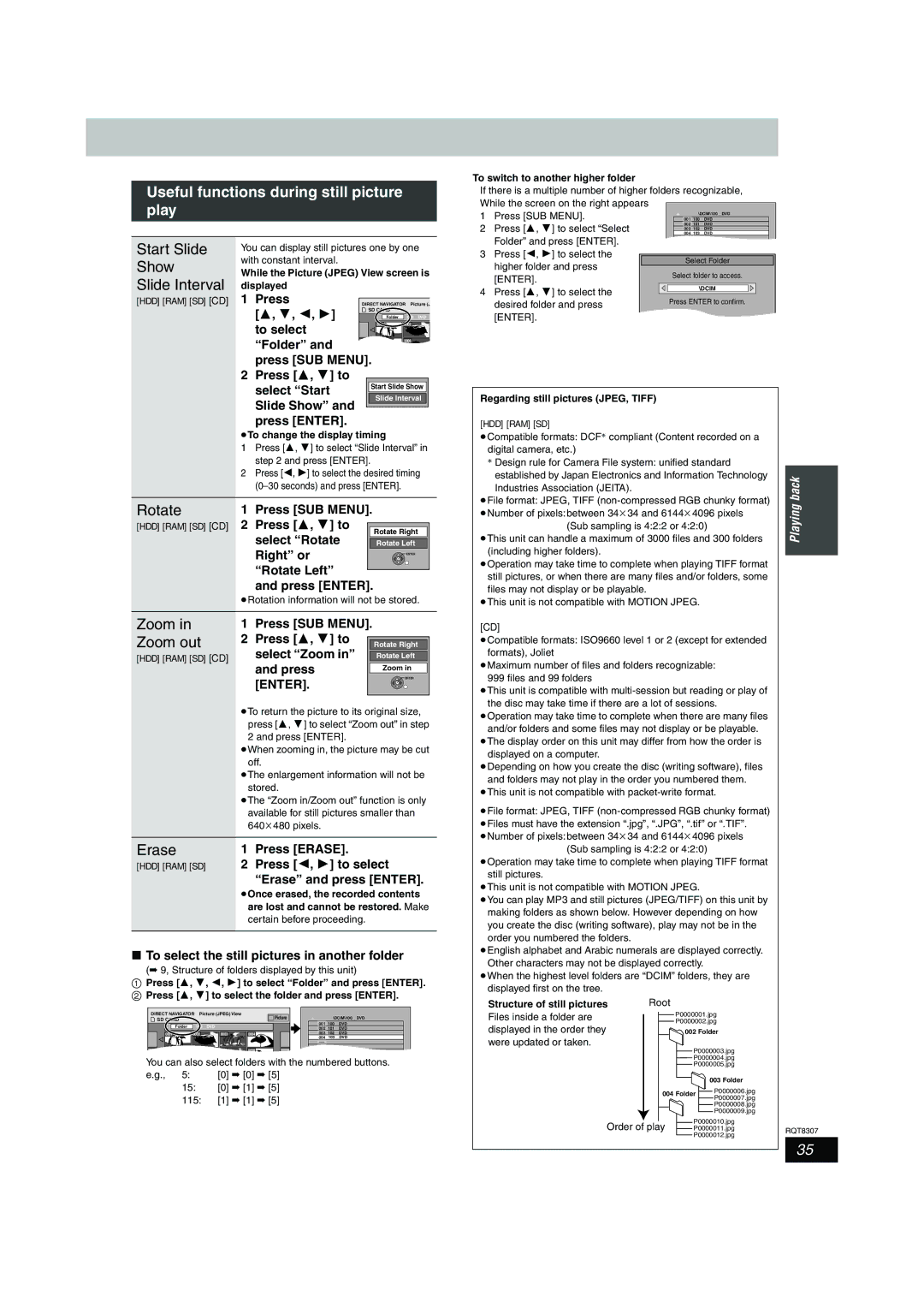 Panasonic DMR-EH60 warranty Useful functions during still picture, Play 