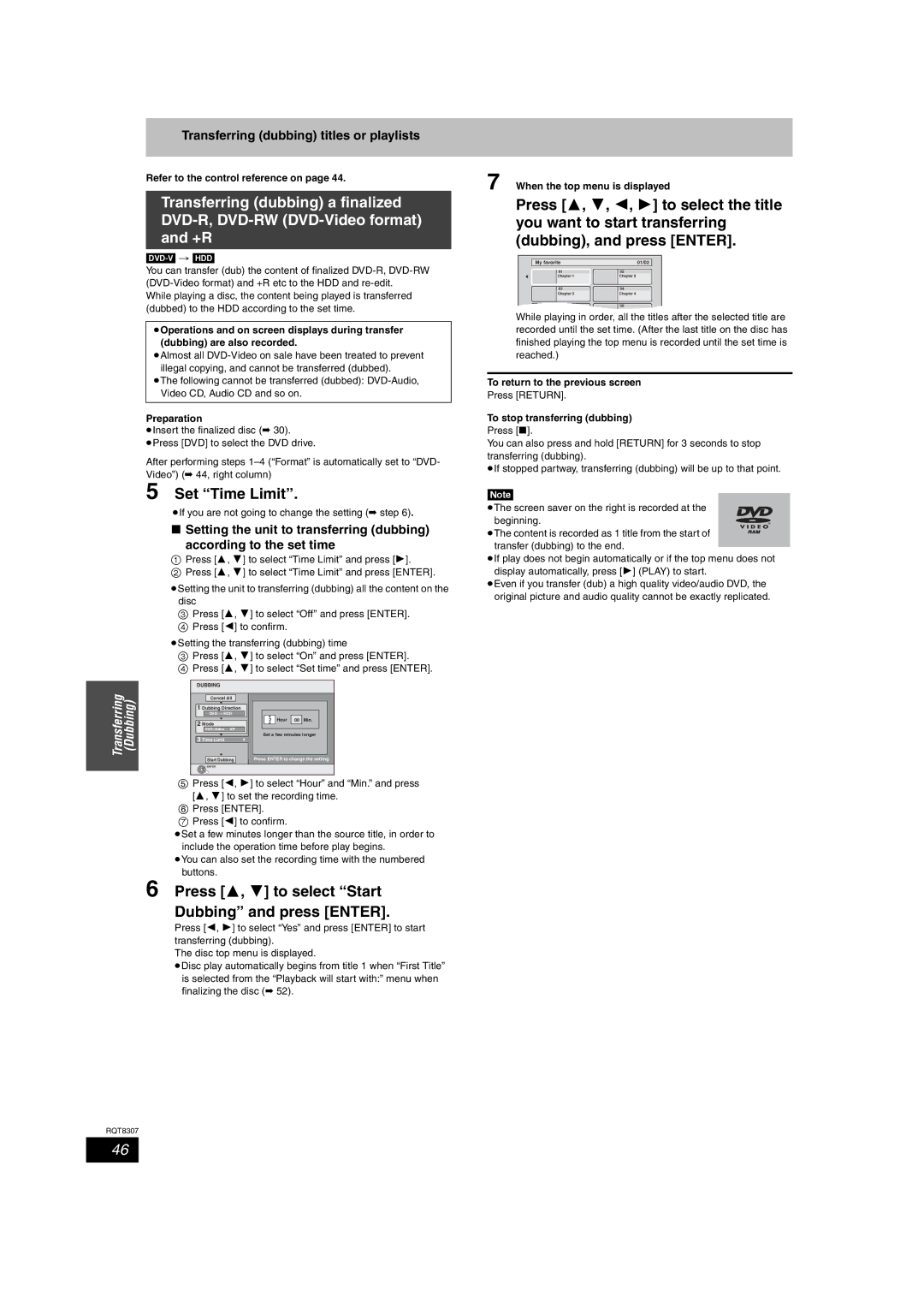 Panasonic DMR-EH60 warranty Set Time Limit, Dvd-V Hdd, ≥If you are not going to change the setting step 