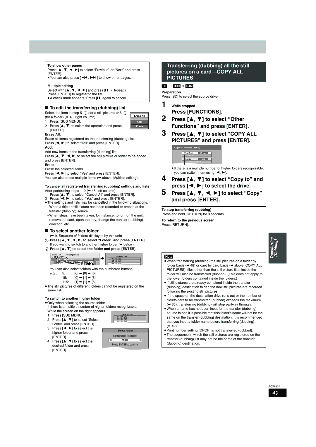 Panasonic DMR-EH60 warranty To select another folder, Structure of folders displayed by this unit, SD HDD or RAM 