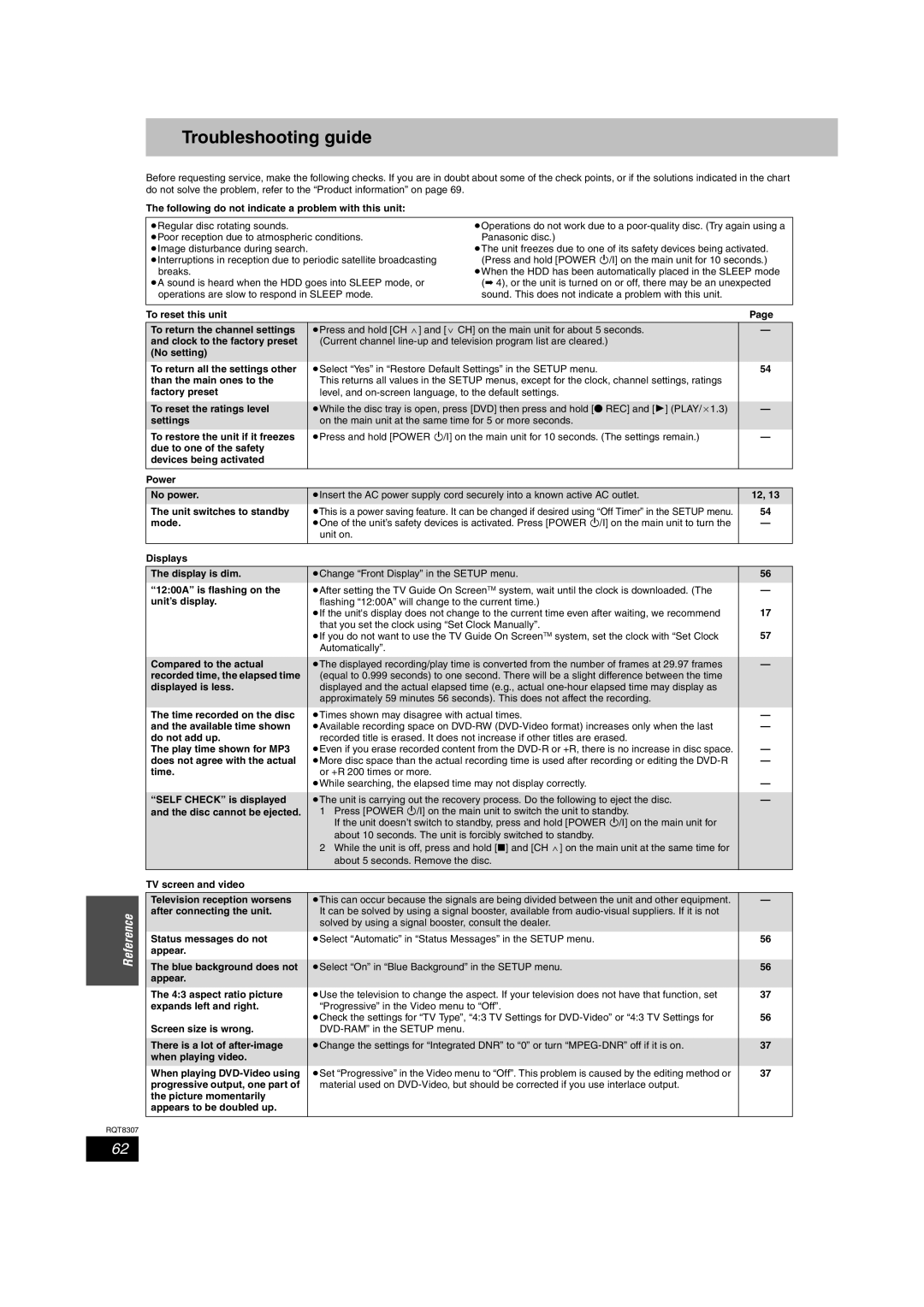 Panasonic DMR-EH60 warranty Troubleshooting guide 