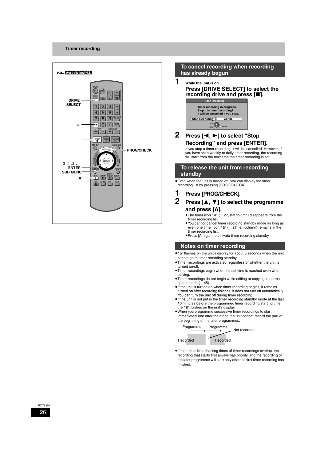 Panasonic DMR-EH65 To cancel recording when recording has already begun, To release the unit from recording standby 