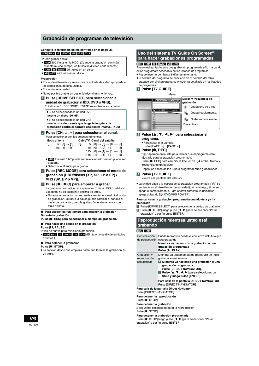 Panasonic DMR-EH75V warranty Grabación de programas de televisión, Reproducción mientras usted está grabando 