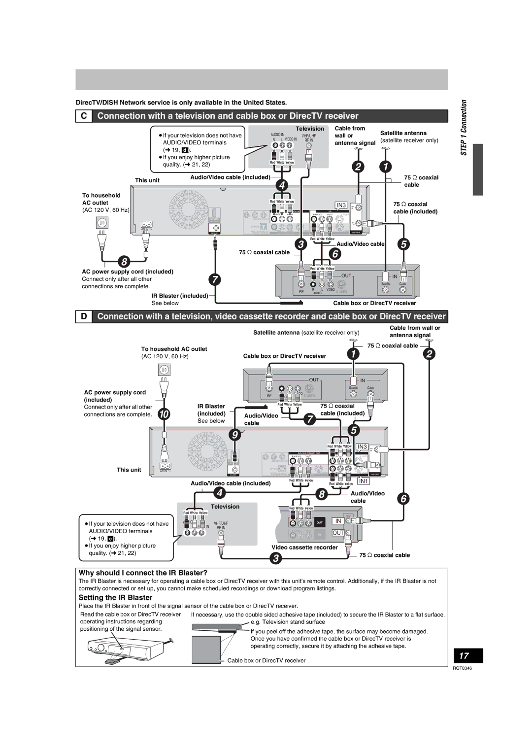 Panasonic DMR-EH75V warranty Connection, Why should I connect the IR Blaster?, Setting the IR Blaster 