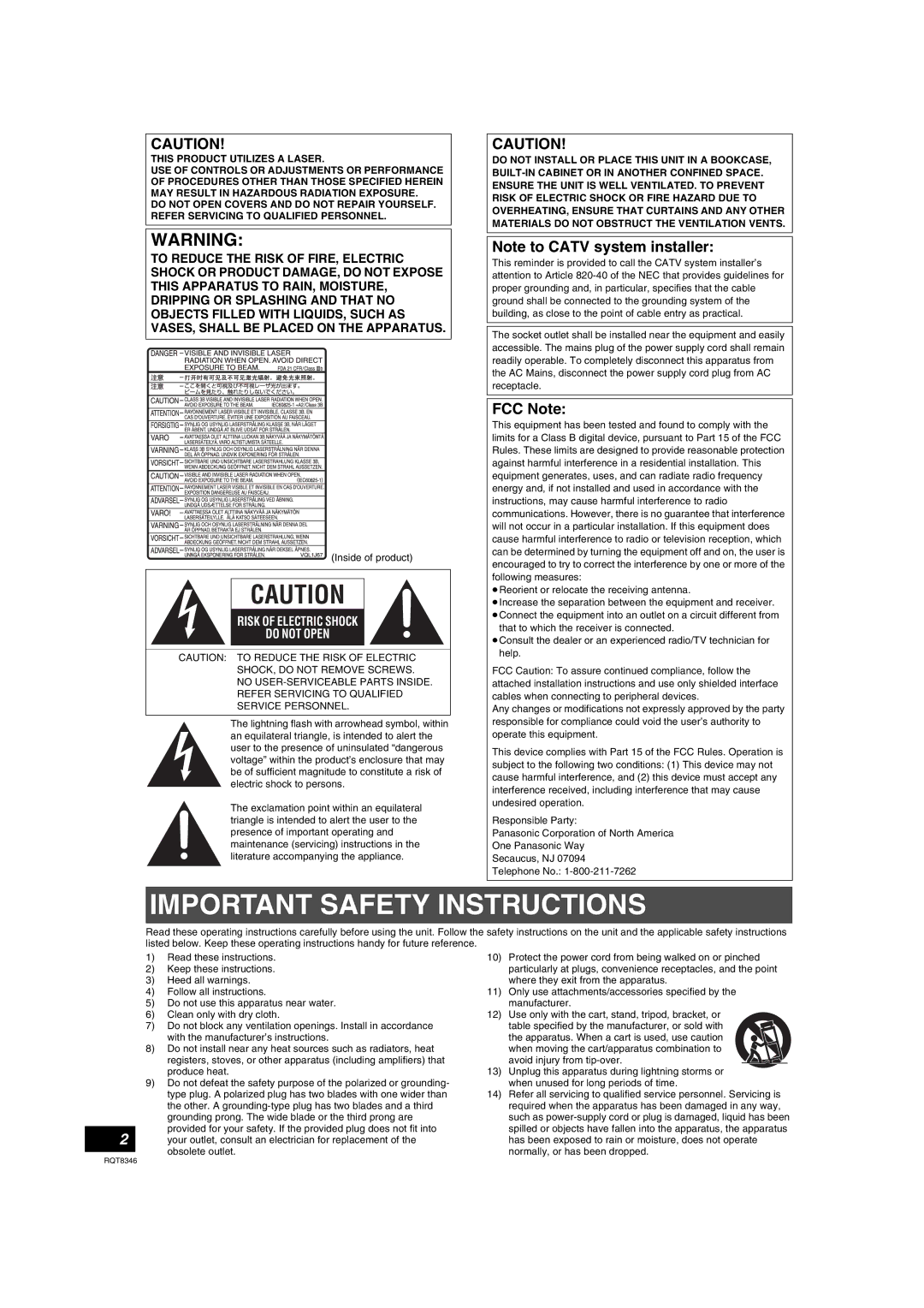 Panasonic DMR-EH75V warranty FCC Note, Inside of product 