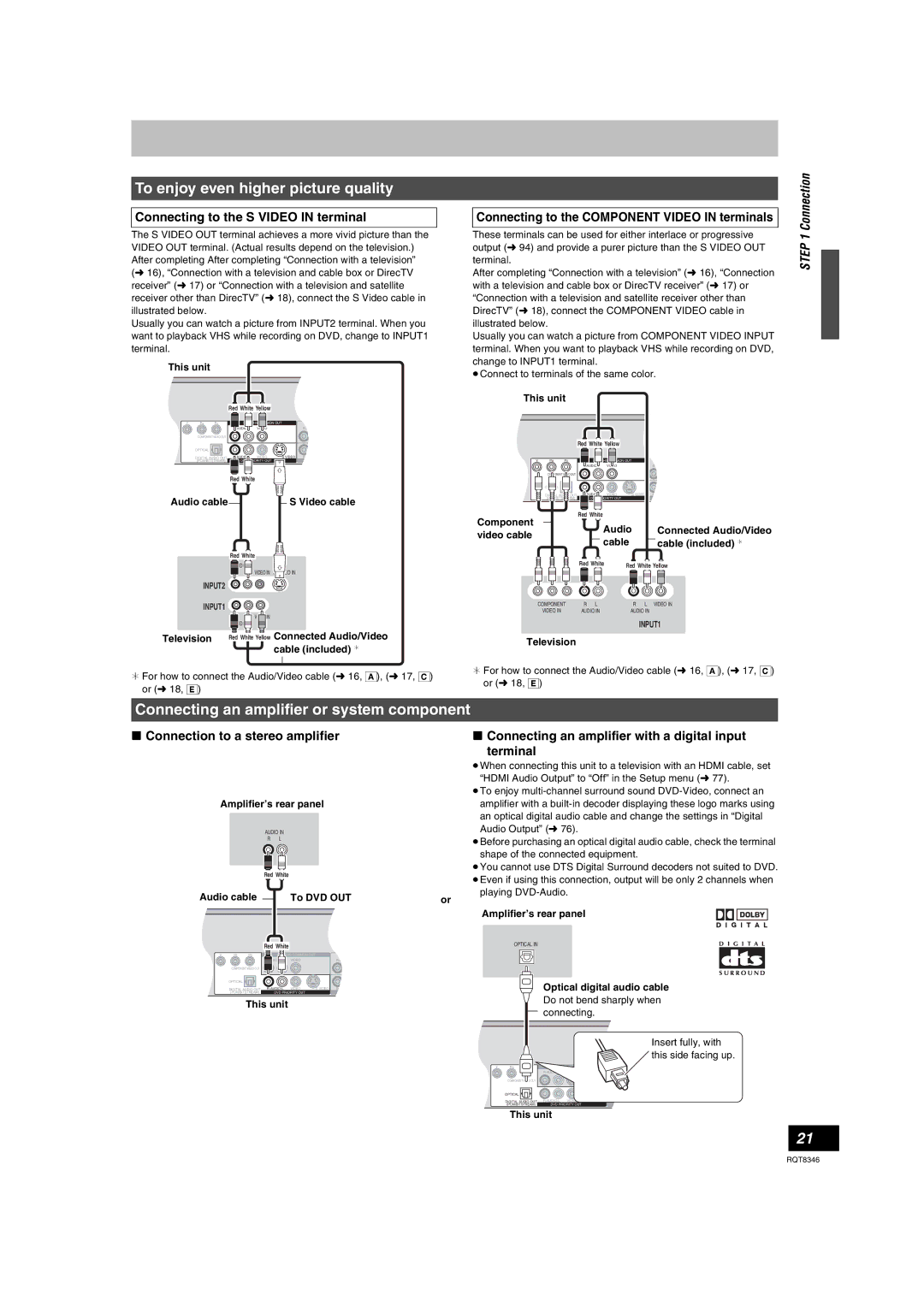 Panasonic DMR-EH75V warranty To enjoy even higher picture quality, Connecting an amplifier or system component 