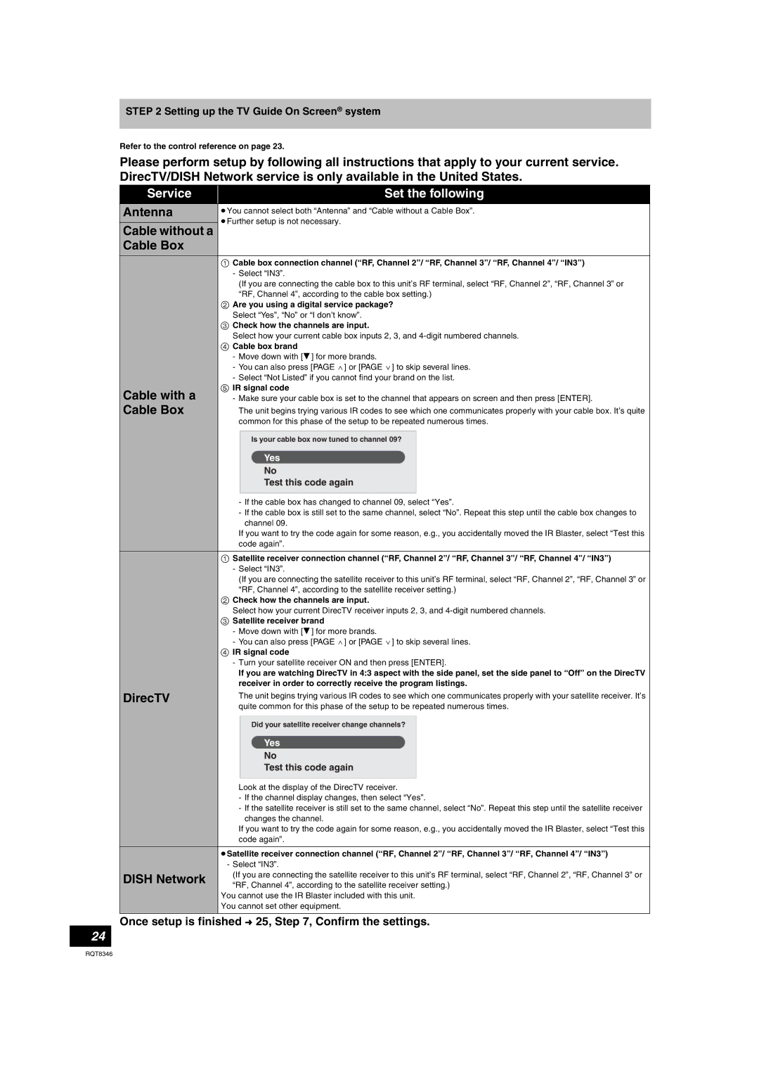 Panasonic DMR-EH75V warranty Service Set the following 