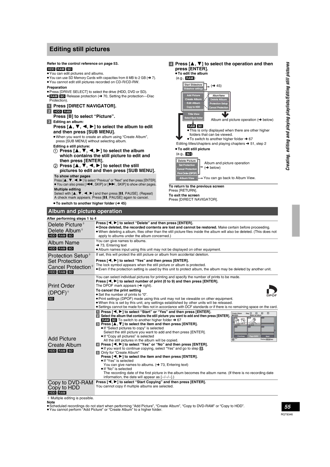 Panasonic DMR-EH75V warranty Editing still pictures, Press B to select Picture 