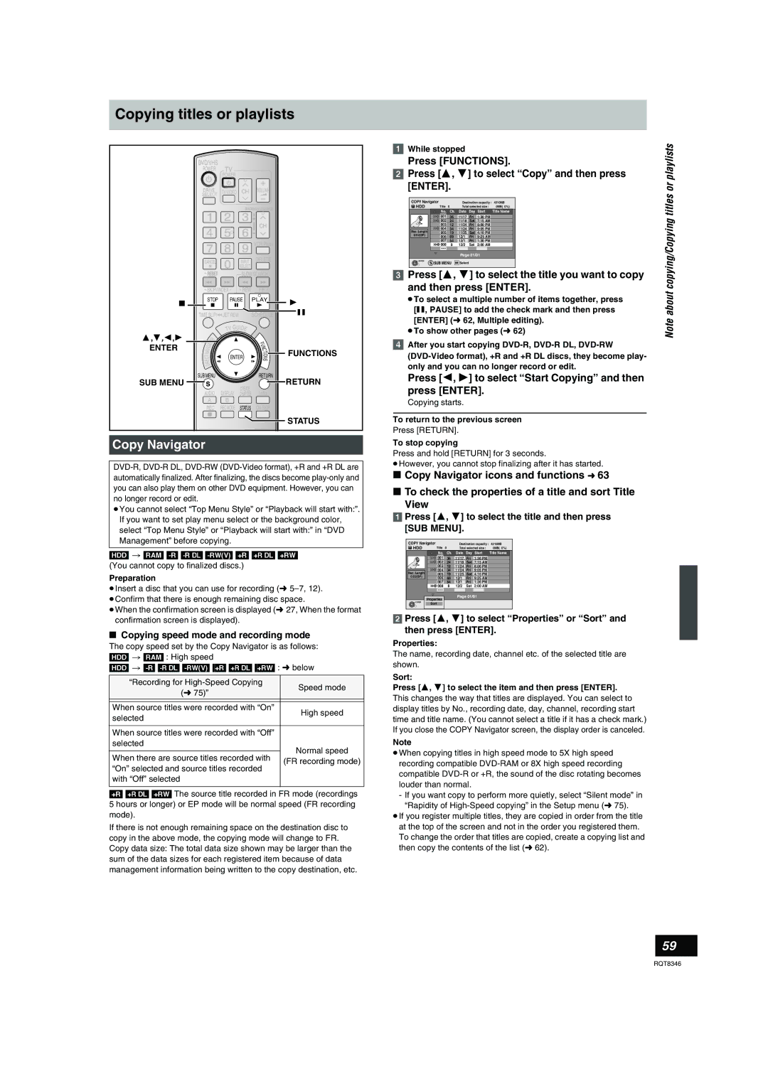 Panasonic DMR-EH75V warranty Copy Navigator, About copying/Copying titles or playlists 