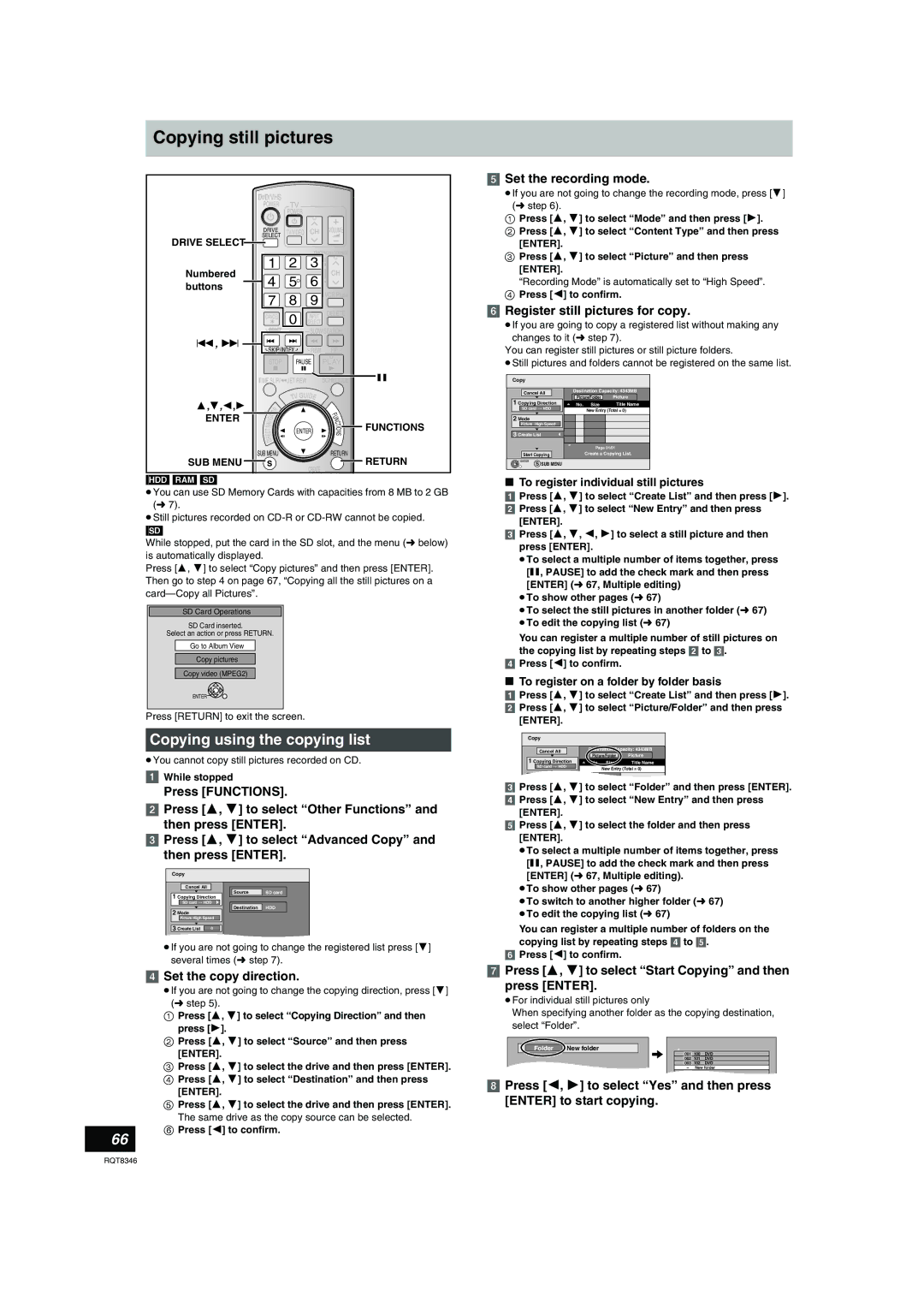 Panasonic DMR-EH75V warranty Copying still pictures, Copying using the copying list, Register still pictures for copy 