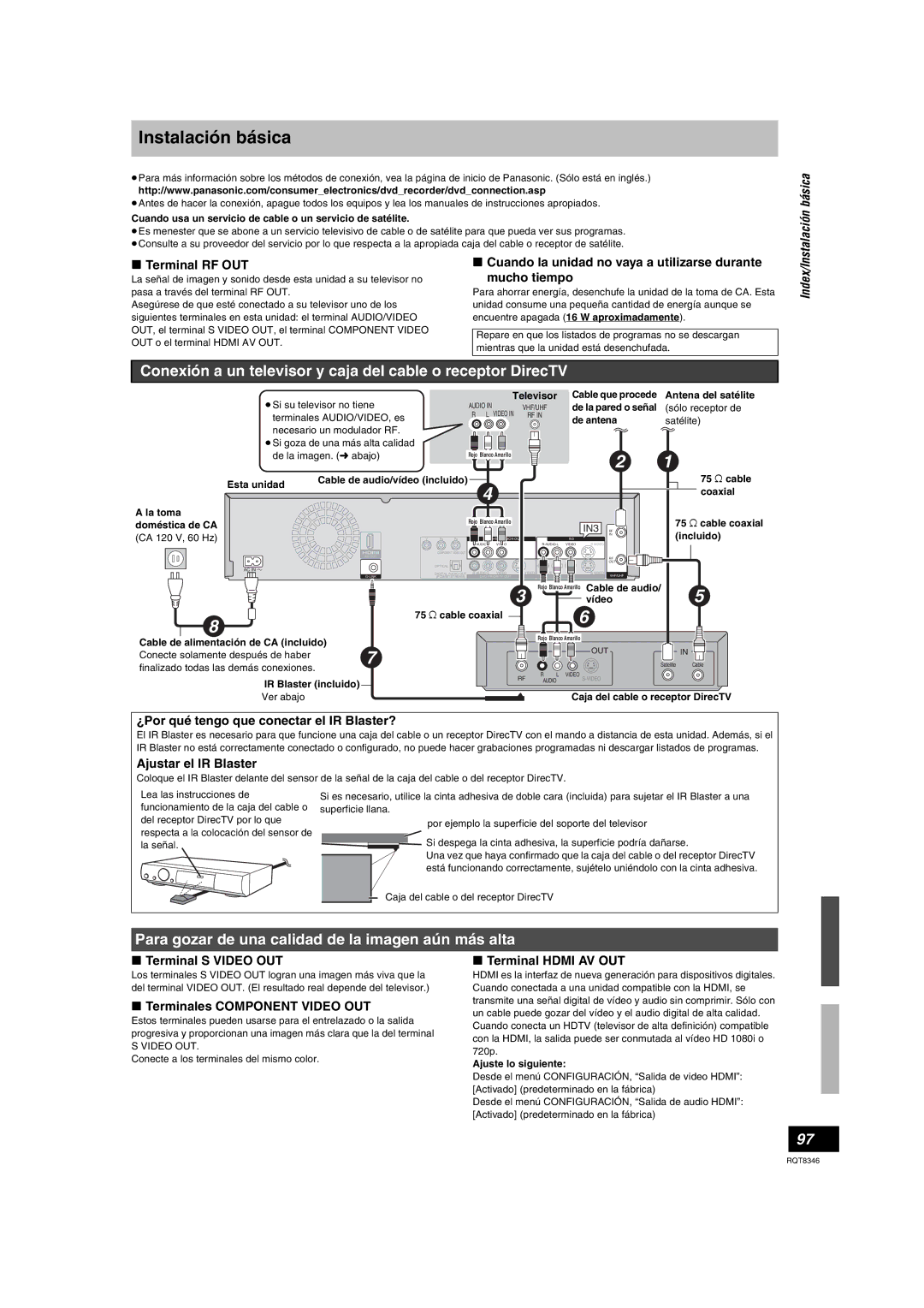 Panasonic DMR-EH75V warranty Instalación básica, Conexión a un televisor y caja del cable o receptor DirecTV 