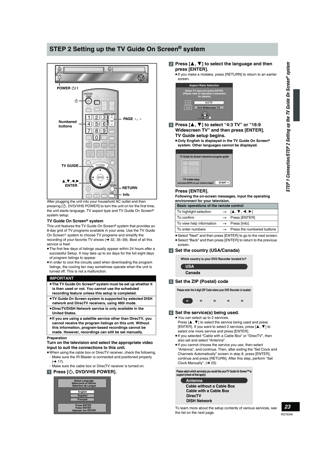 Panasonic DMR-EH75V Setting up the TV Guide On Screen system, Press Í, DVD/VHS POWER, press ENTER, TV Guide setup begins 