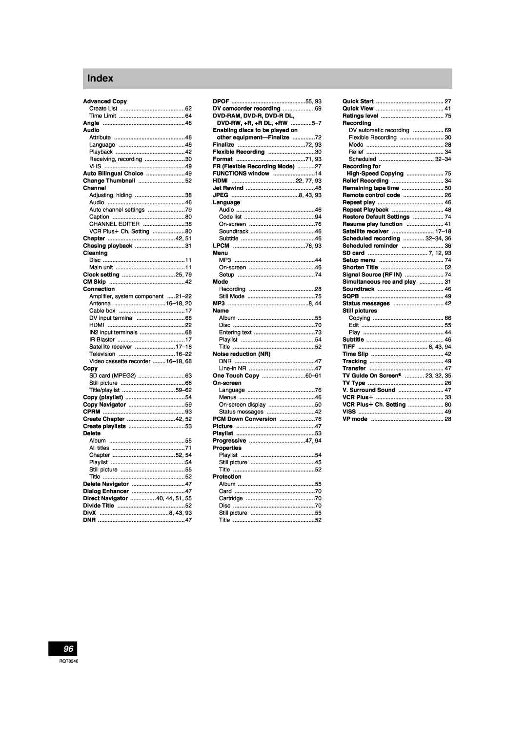 Panasonic DMR-EH75V warranty Index, 32-34, 23, 32 