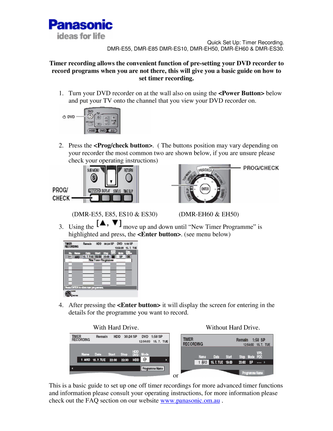 Panasonic DMR-EX88, DMR-ES10, DMR-ES30, DMR-E85 manual 