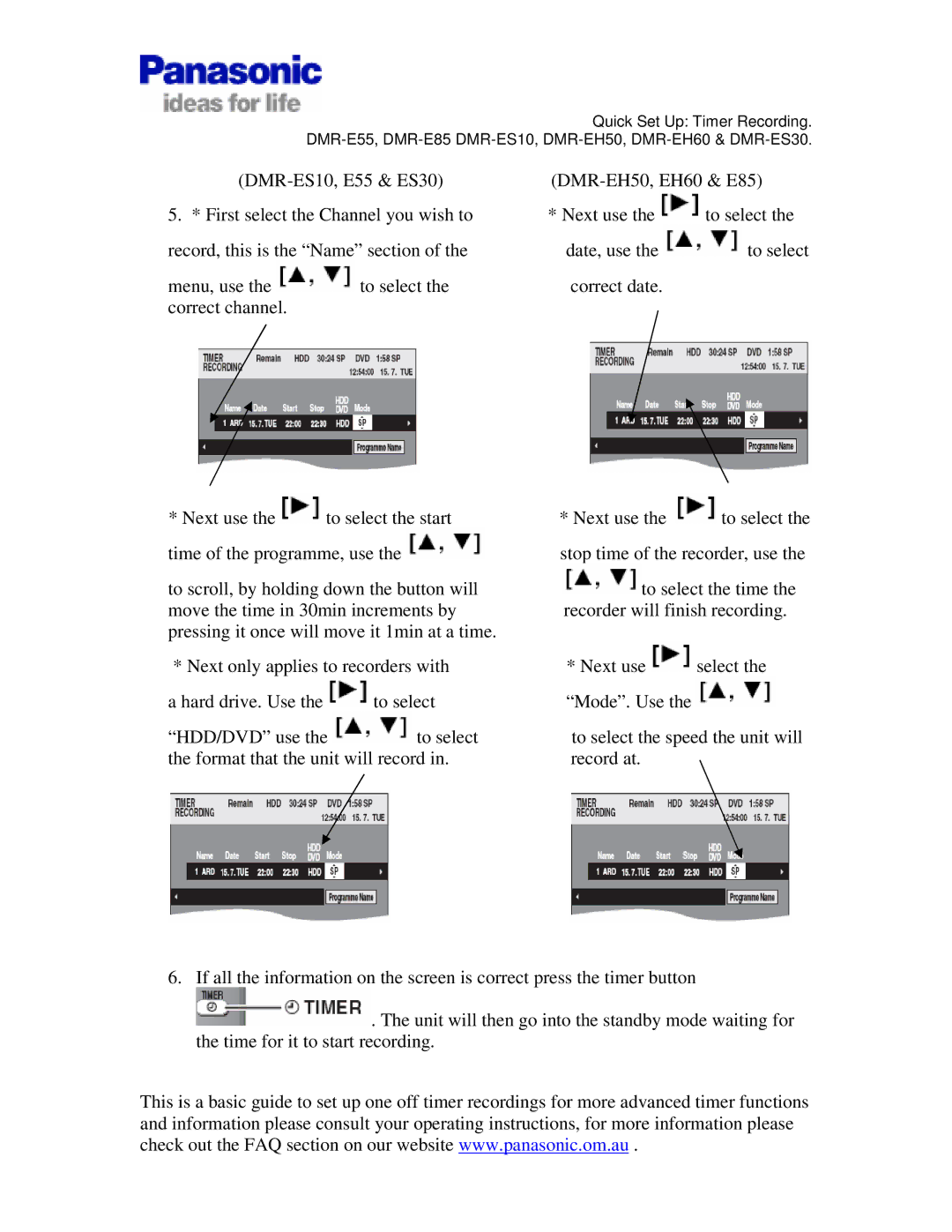 Panasonic DMR-ES30, DMR-ES10, DMR-EX88, DMR-E85 manual 