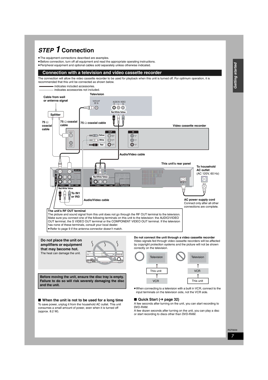 Panasonic DMR-ES10 warranty Connection with a television and video cassette recorder 