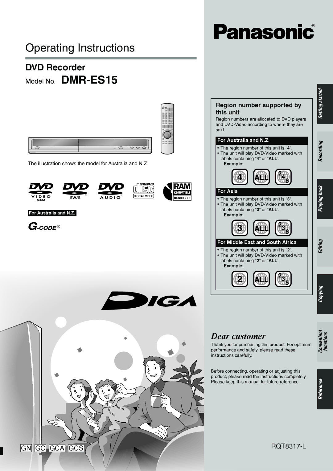 Panasonic DMR-ES15 manual For Australia and N.Z, Example, Please keep this manual for future reference 