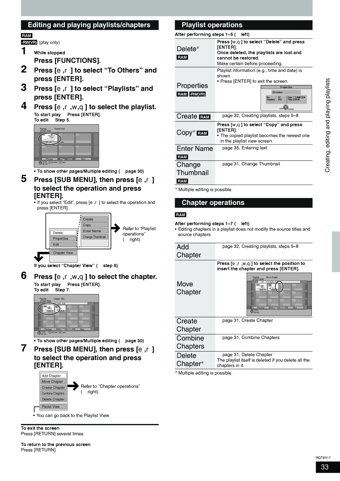 Panasonic DMR-ES15 Editing and playing playlists/chapters, Press e,r to select To Others, Press e,r to select Playlists 