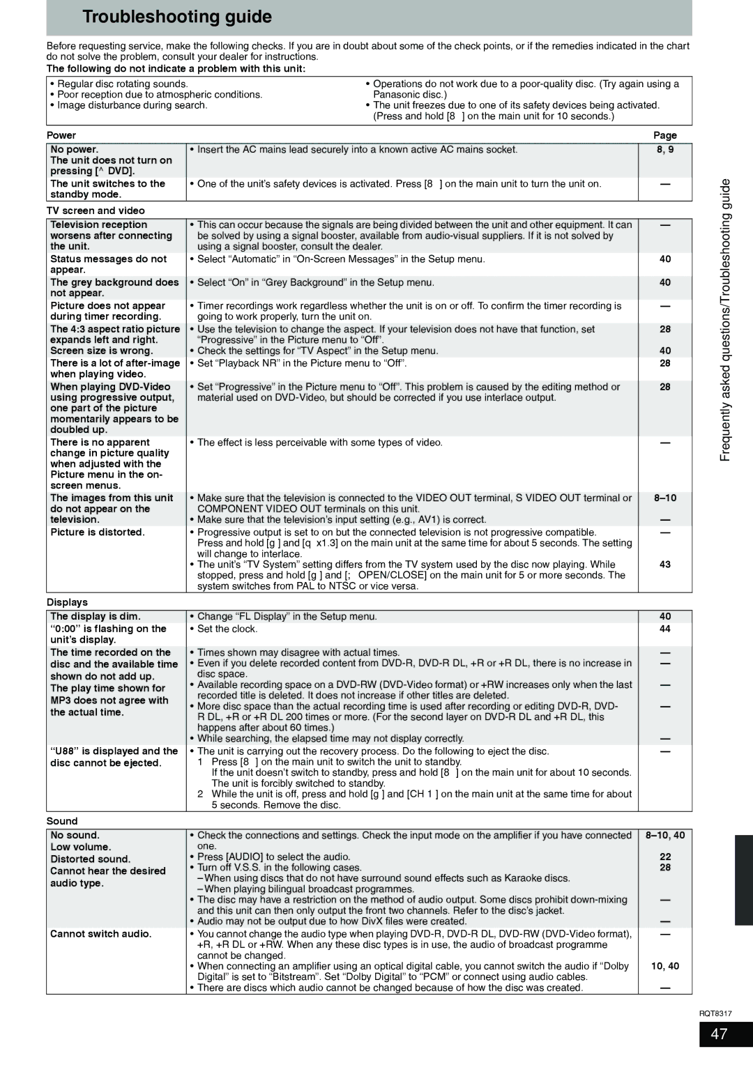 Panasonic DMR-ES15 manual Troubleshooting guide 