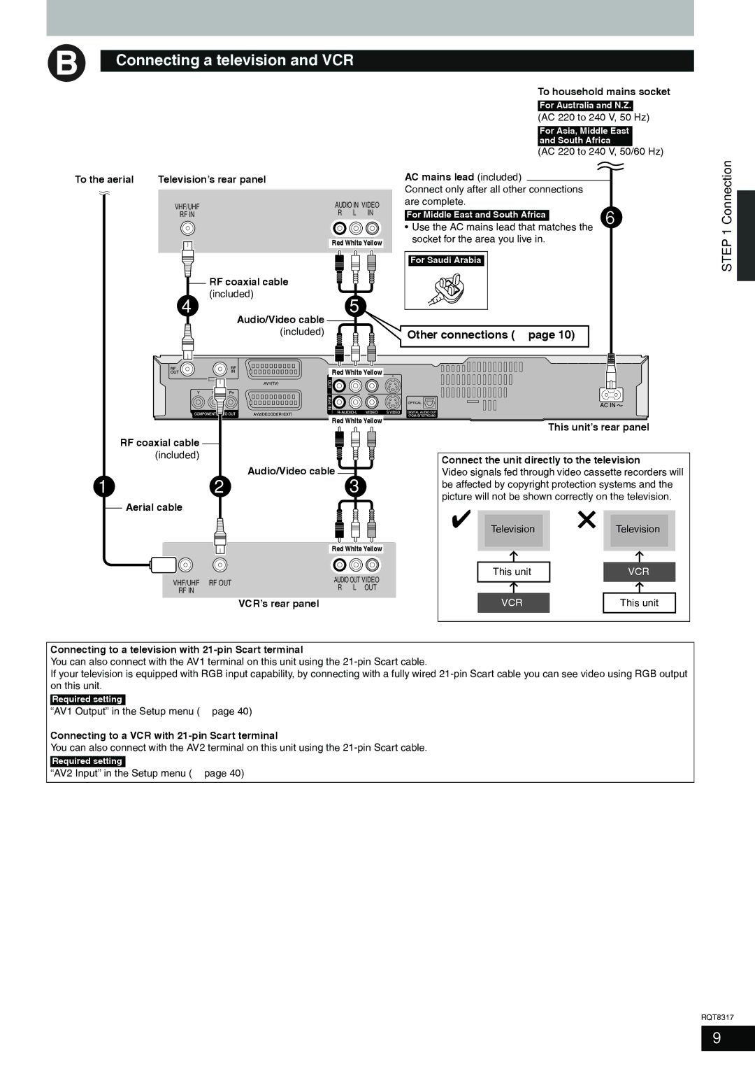 Panasonic DMR-ES15 manual Connecting a television and VCR, Connection 