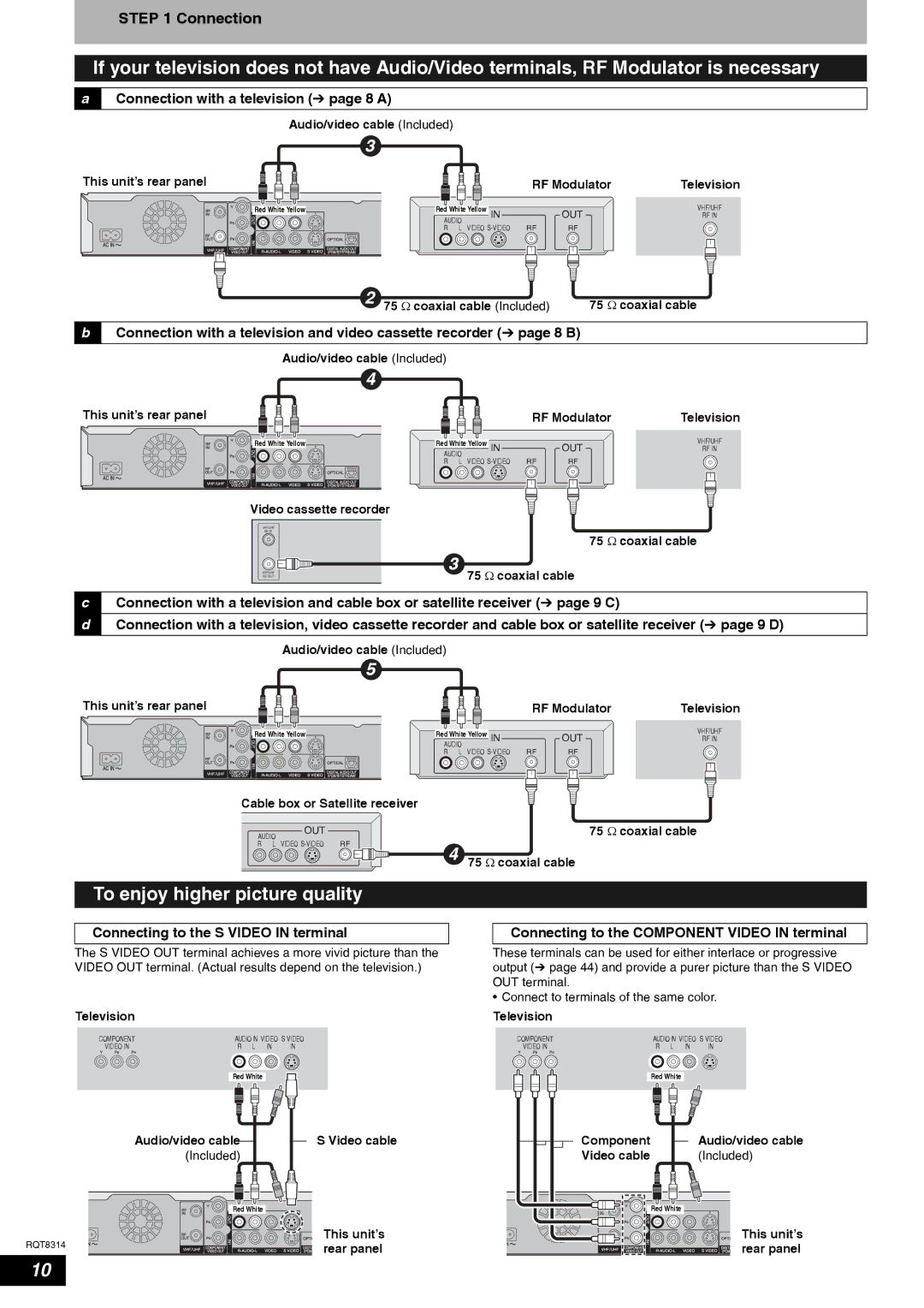 Panasonic DMR-ES15 warranty To enjoy higher picture quality, Connection with a television Ô page 8 a 