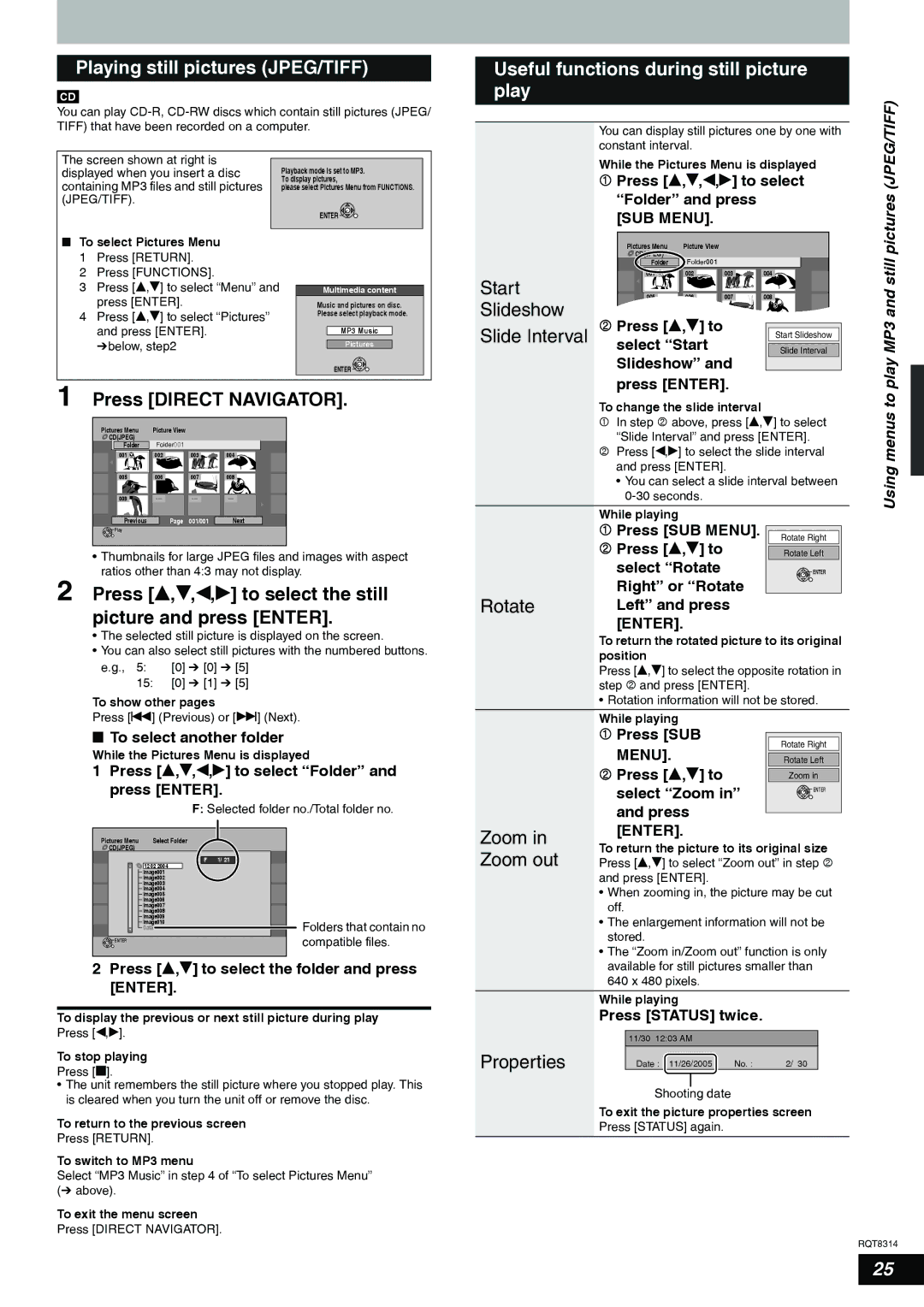 Panasonic DMR-ES15 warranty Playing still pictures JPEG/TIFF, Useful functions during still picture play 