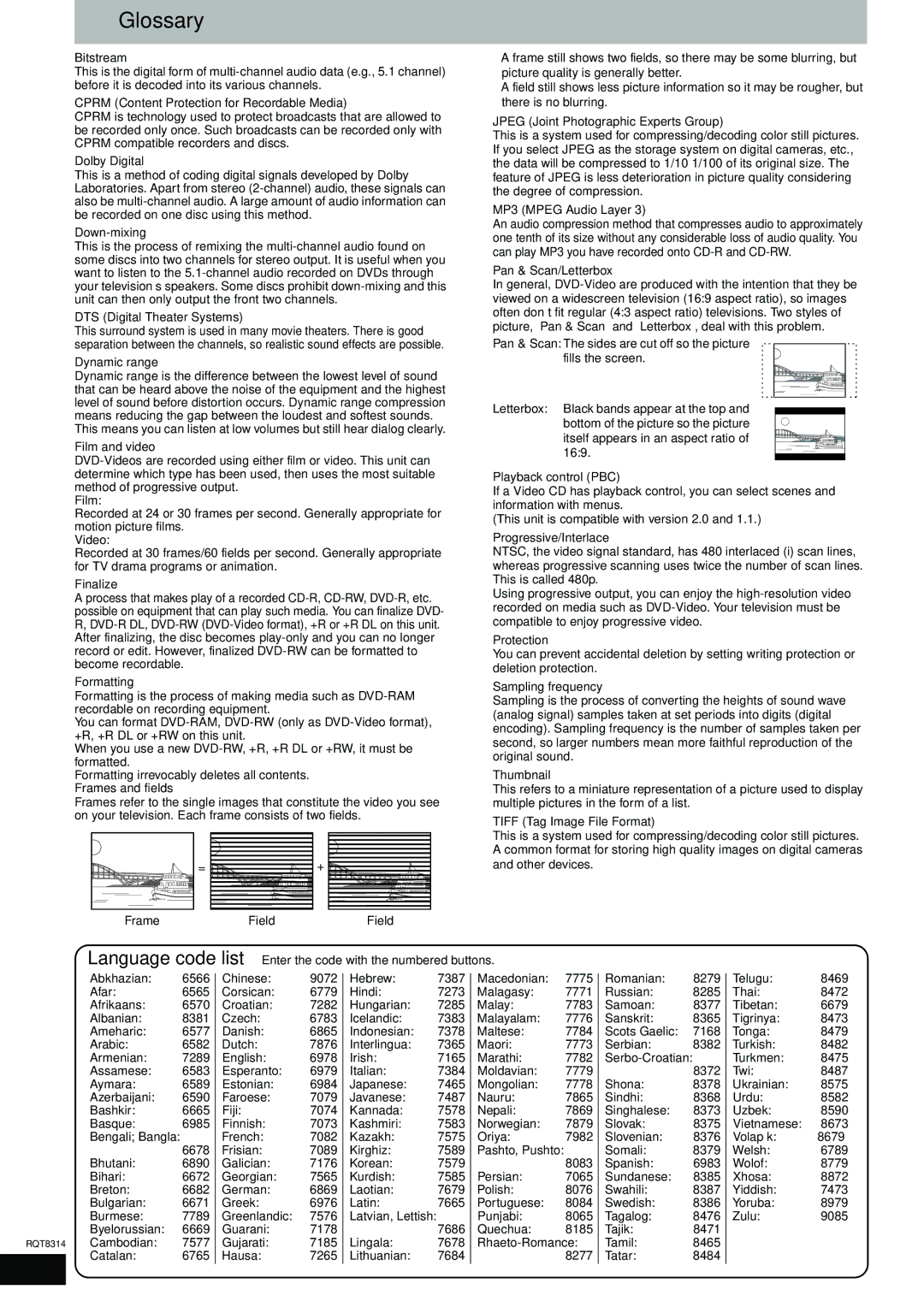 Panasonic DMR-ES15 warranty Glossary 