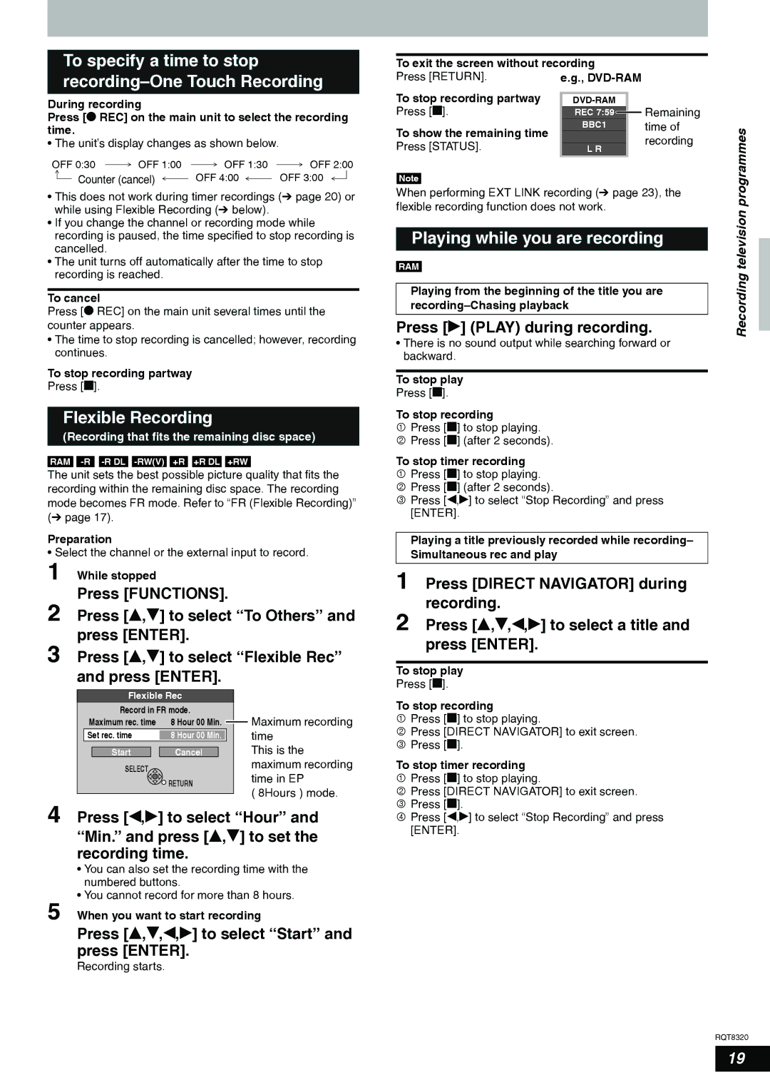 Panasonic DMR-ES15EB manual To specify a time to stop recording-One Touch Recording, Flexible Recording 