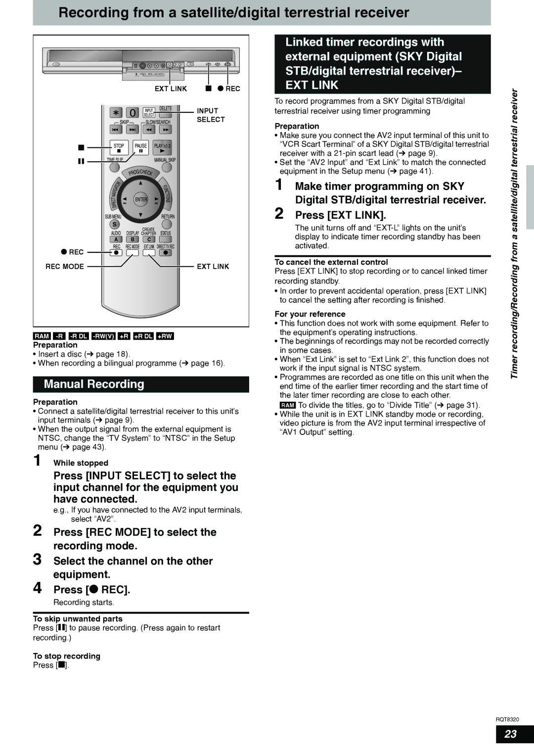 Panasonic DMR-ES15EB Recording from a satellite/digital terrestrial receiver, Manual Recording, To skip unwanted parts 