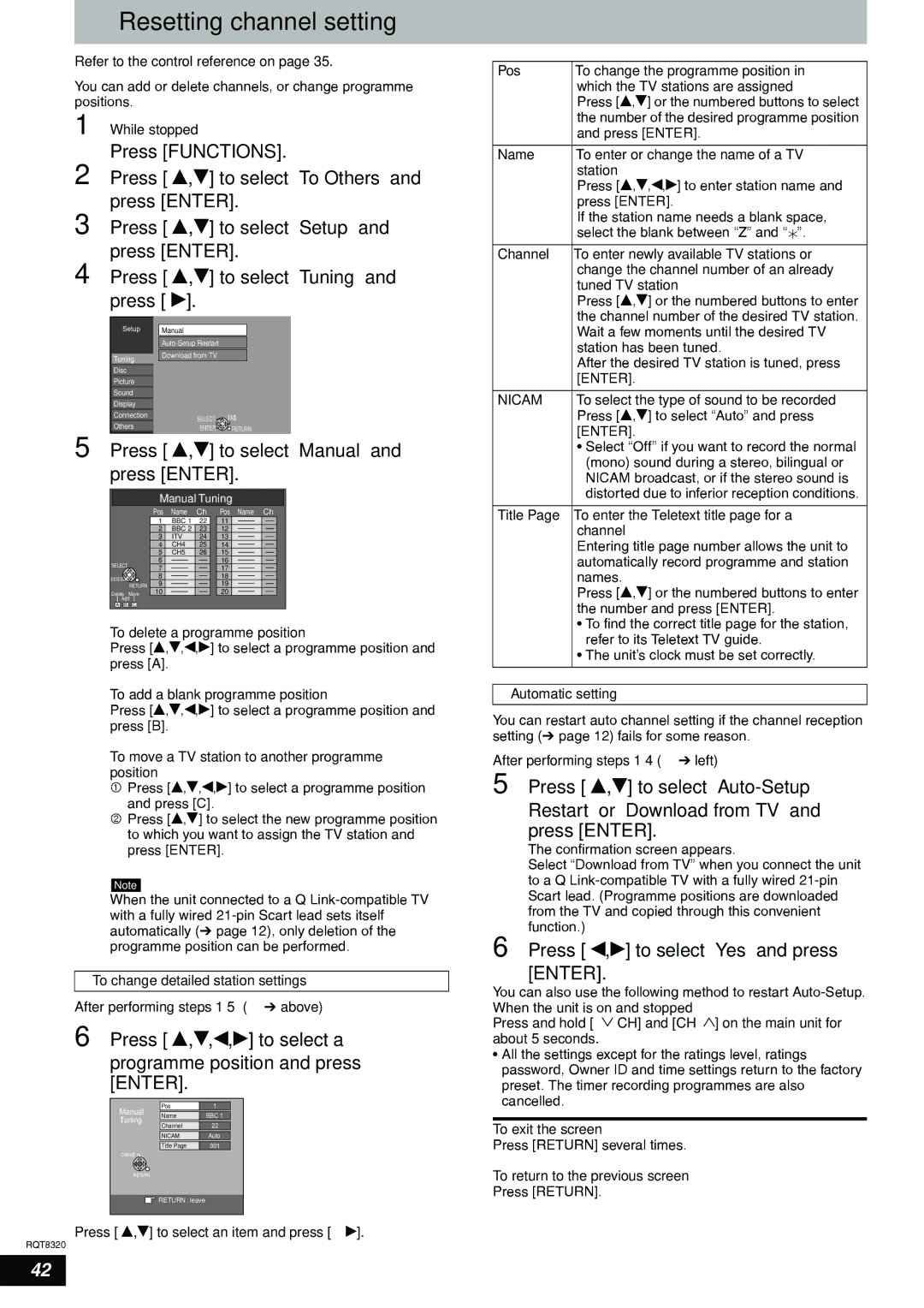 Panasonic DMR-ES15EB manual Resetting channel setting 